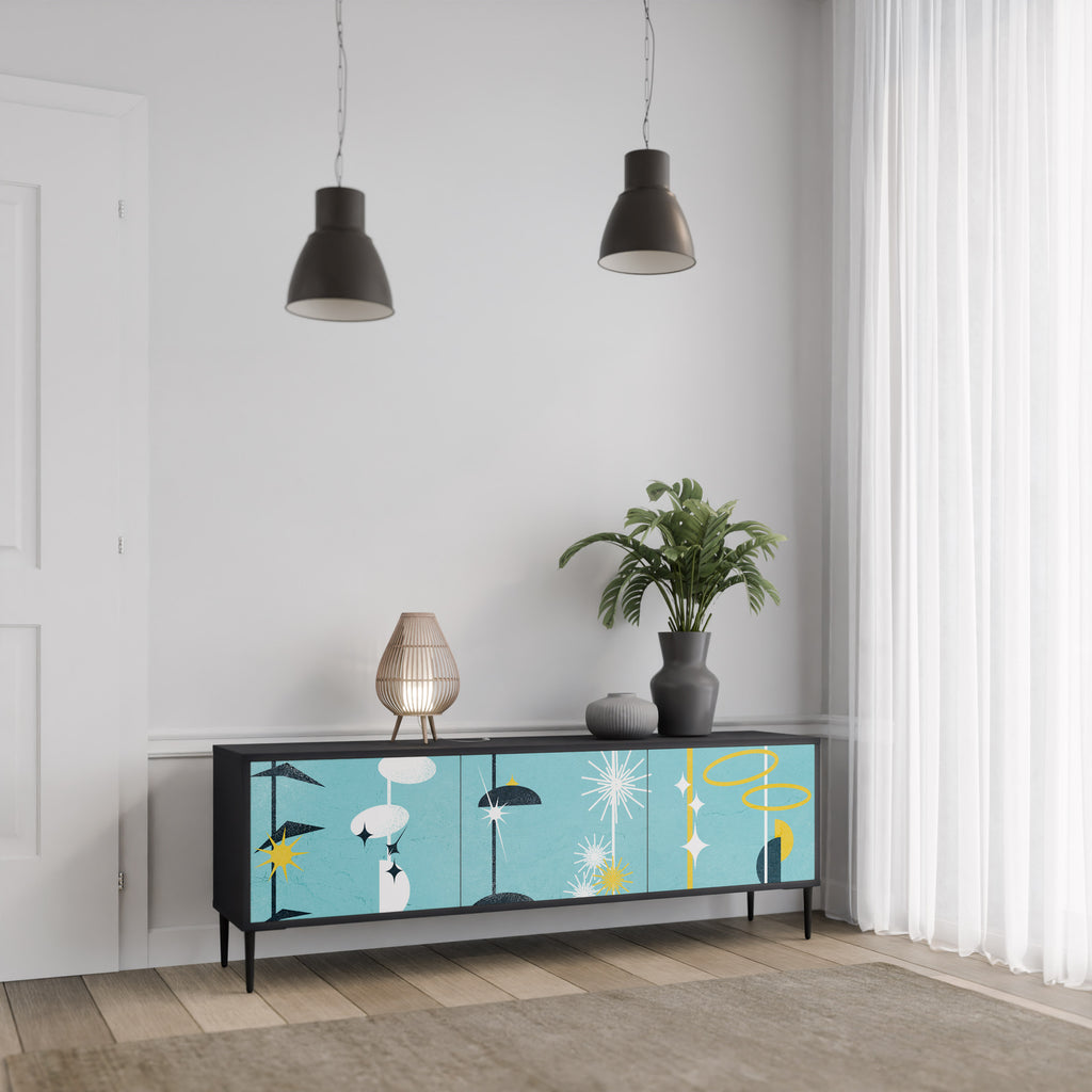 CAMINOS A LA FELICIDAD Mueble de TV de 3 puertas en acabado negro