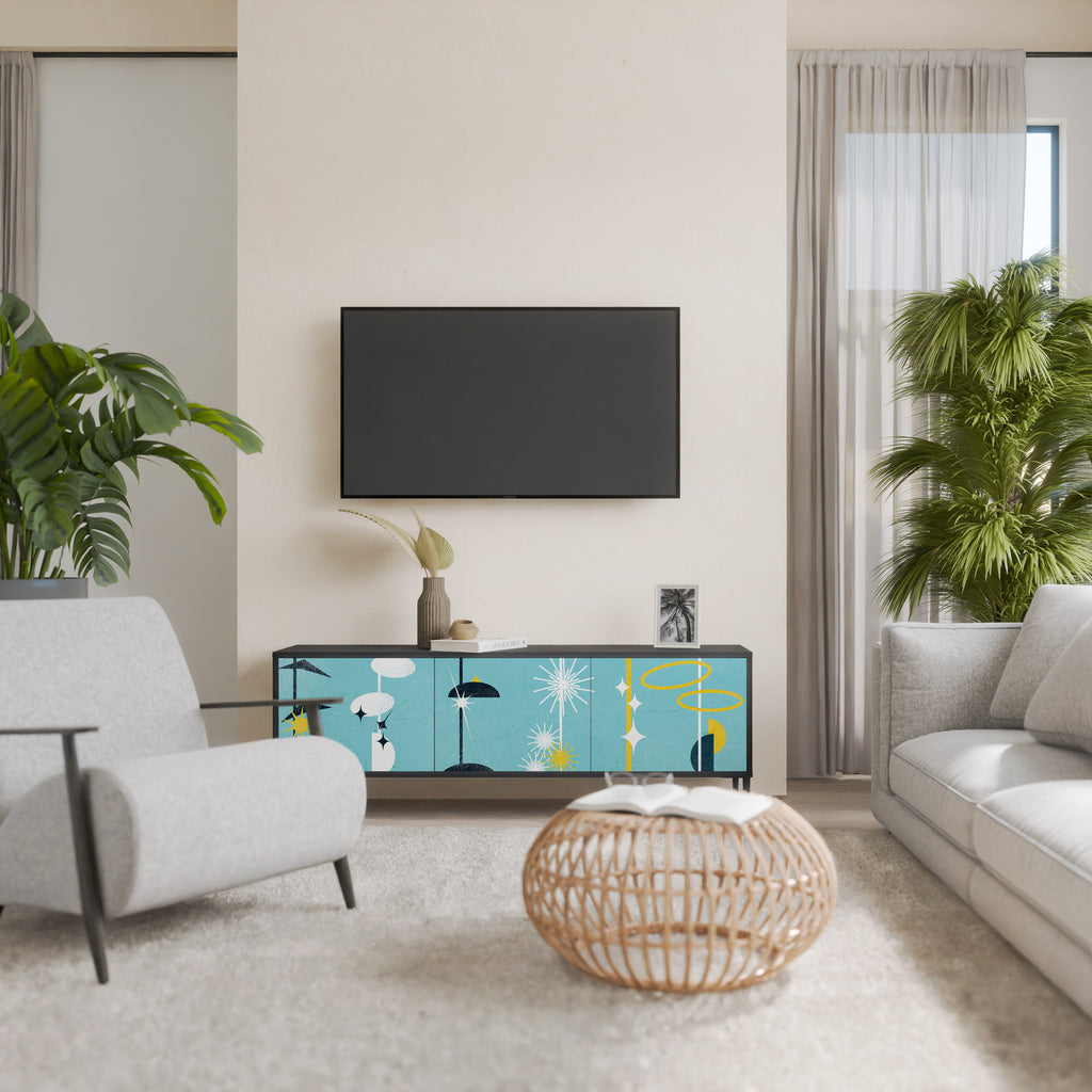 CAMINOS A LA FELICIDAD Mueble de TV de 3 puertas en acabado negro