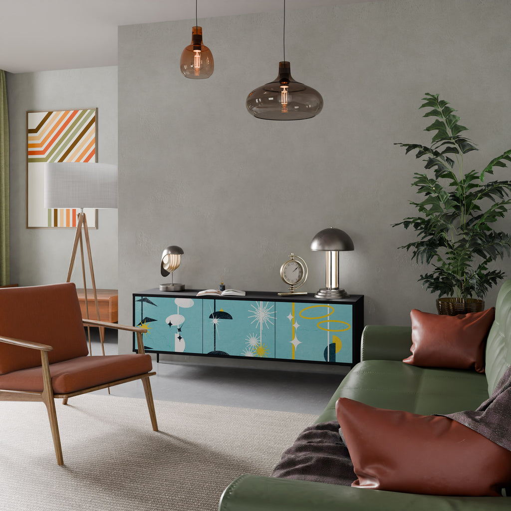 CAMINOS A LA FELICIDAD Mueble de TV de 3 puertas en acabado negro