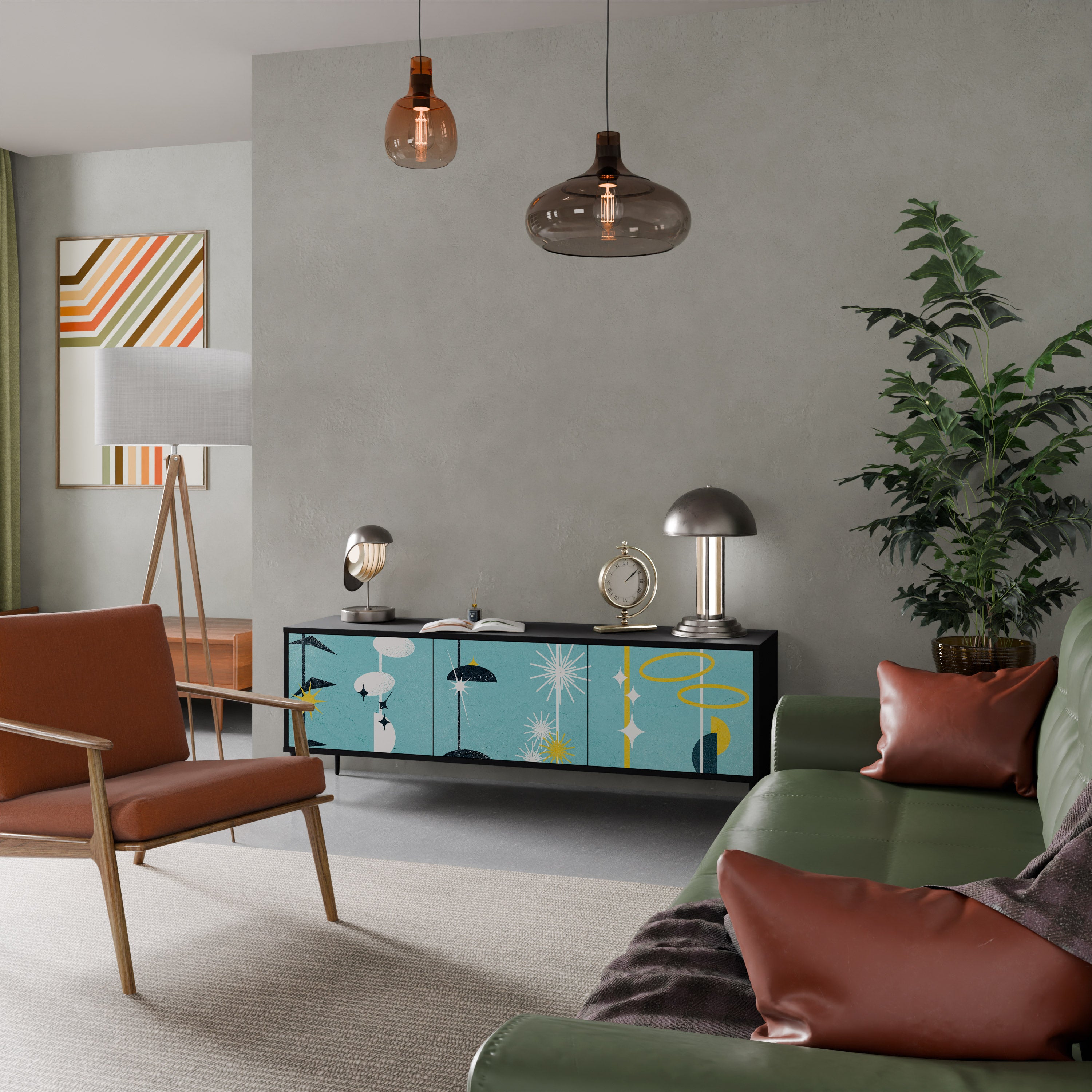 CAMINOS A LA FELICIDAD Mueble de TV de 3 puertas en acabado negro