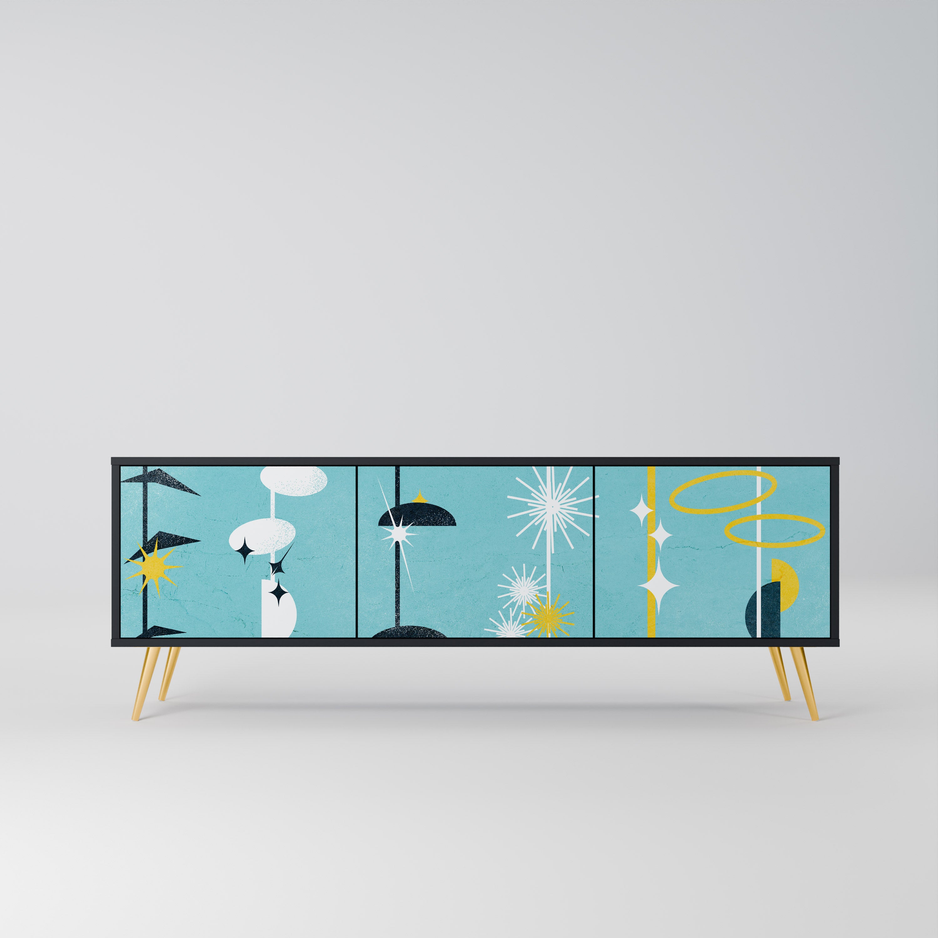 CAMINOS A LA FELICIDAD Mueble de TV de 3 puertas en acabado negro