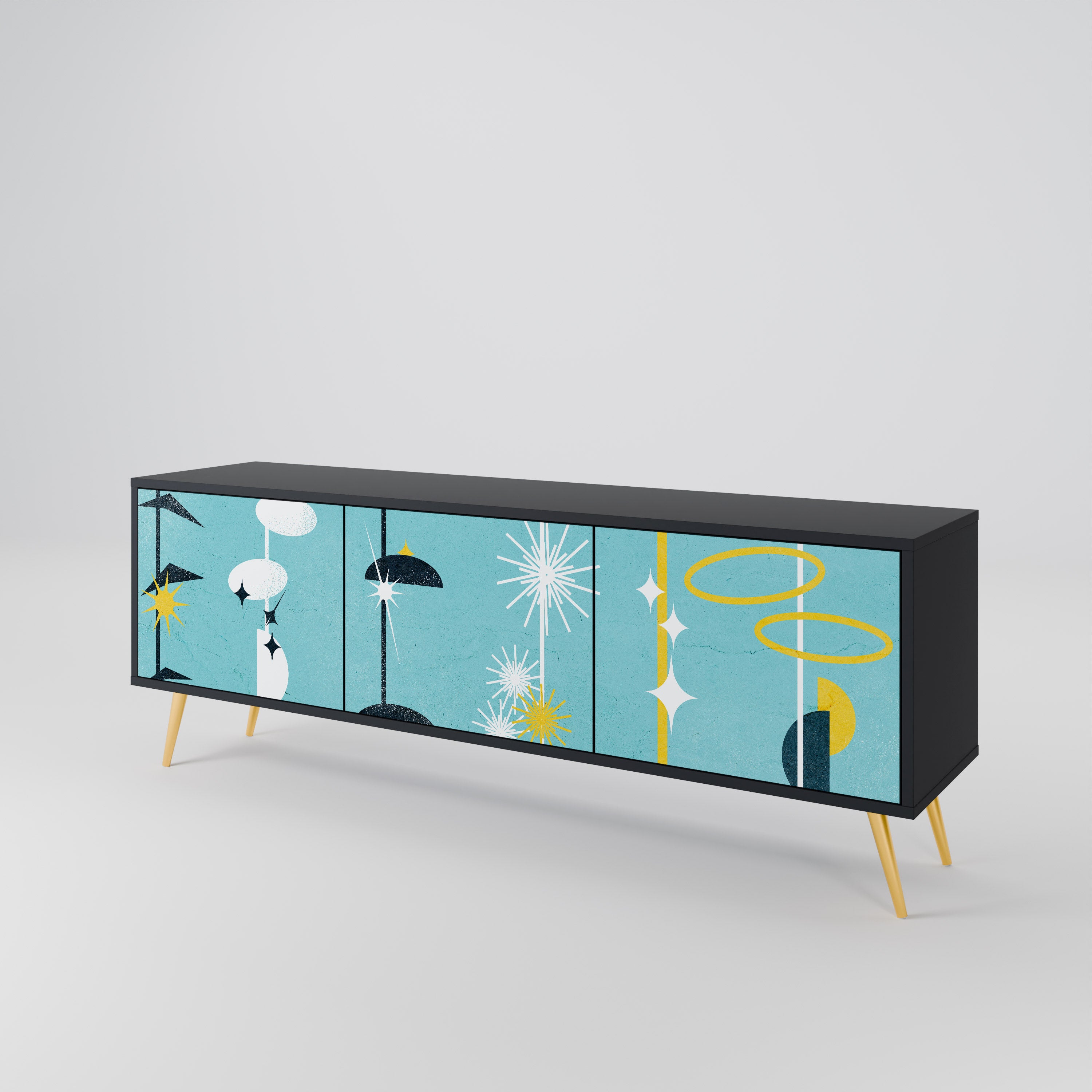 CAMINOS A LA FELICIDAD Mueble de TV de 3 puertas en acabado negro