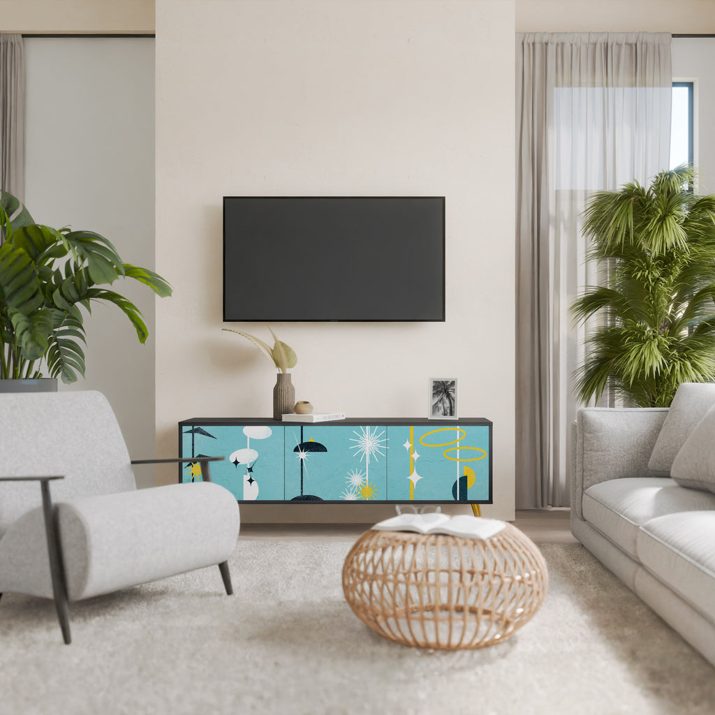 CAMINOS A LA FELICIDAD Mueble de TV de 3 puertas en acabado negro