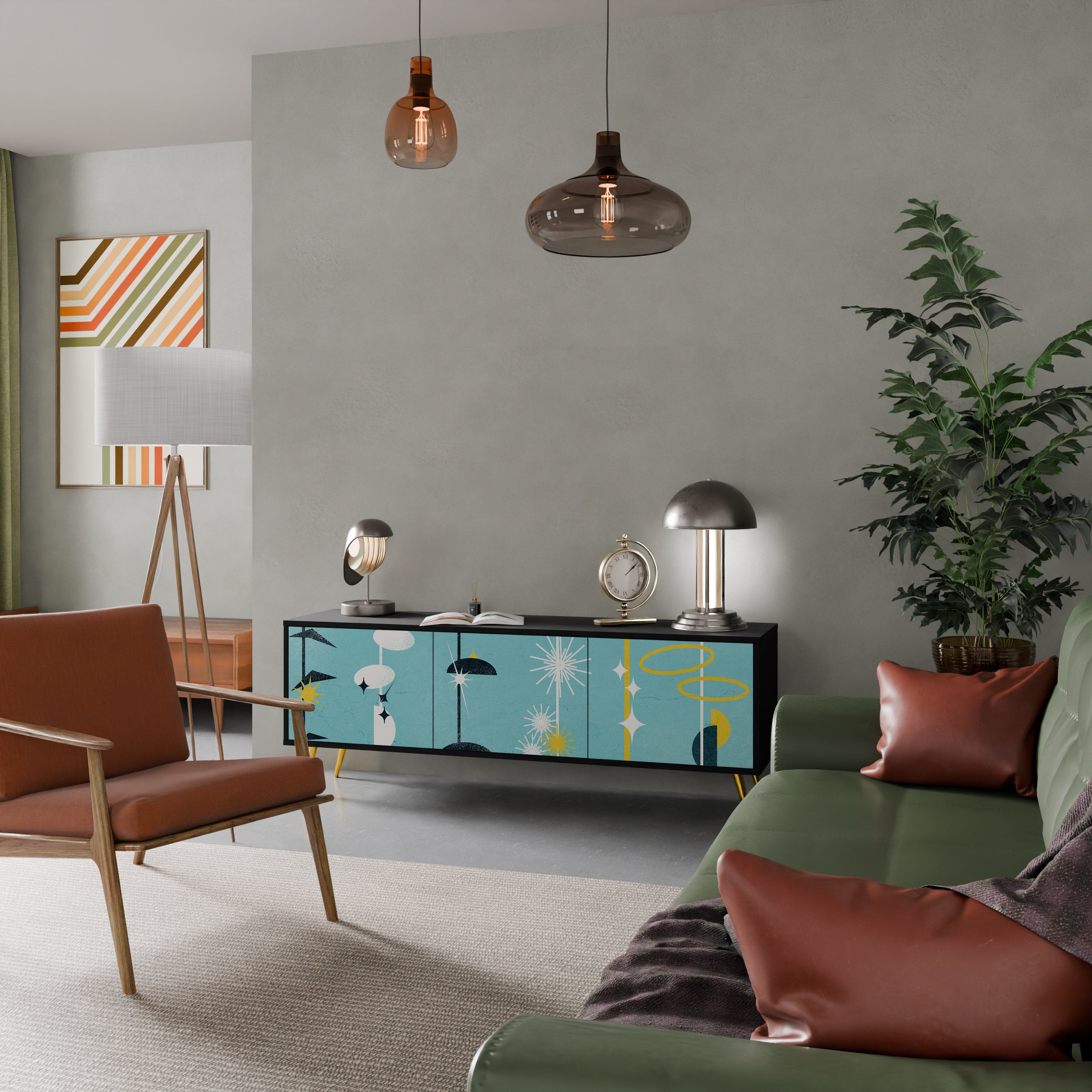 CAMINOS A LA FELICIDAD Mueble de TV de 3 puertas en acabado negro