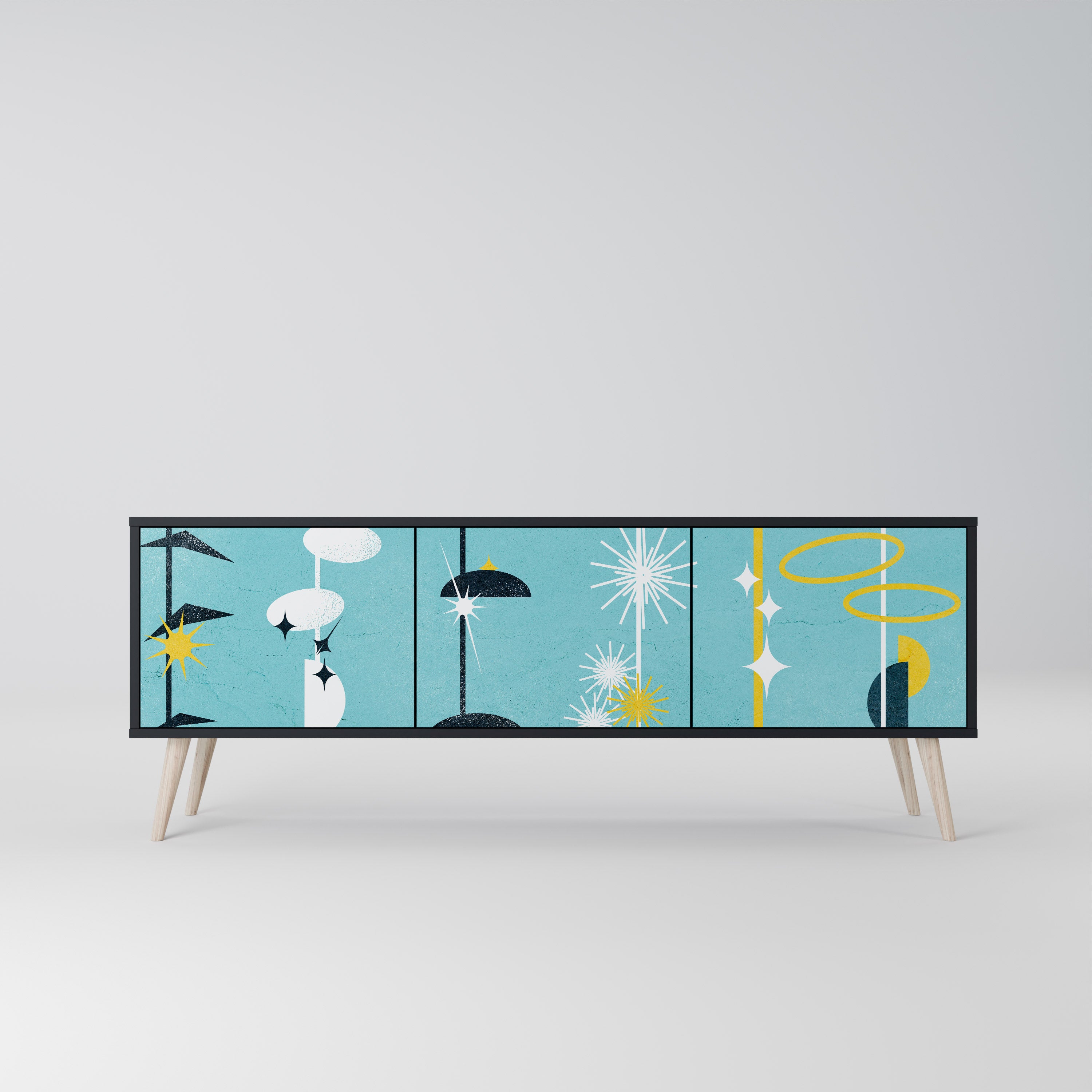 CAMINOS A LA FELICIDAD Mueble de TV de 3 puertas en acabado negro