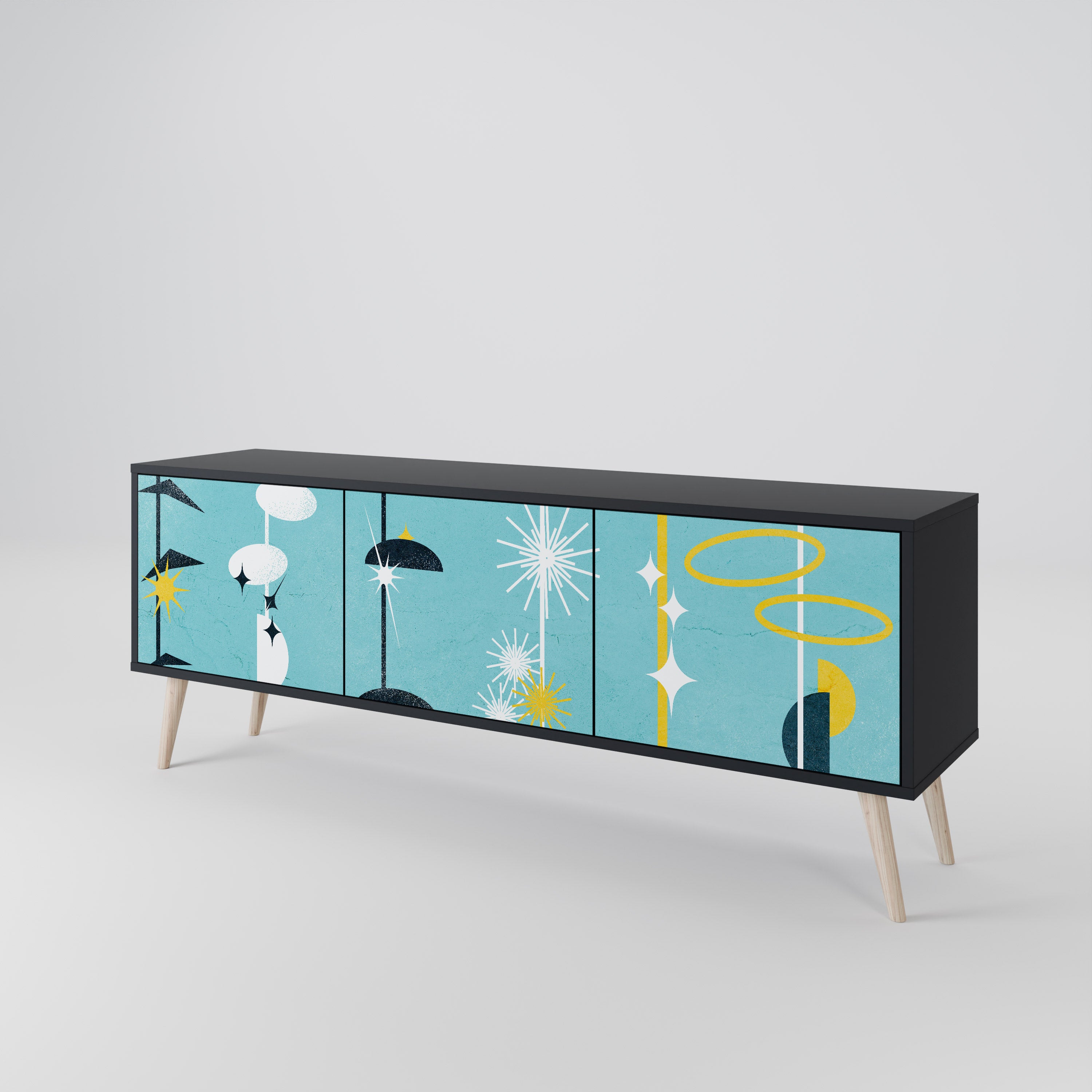 CAMINOS A LA FELICIDAD Mueble de TV de 3 puertas en acabado negro