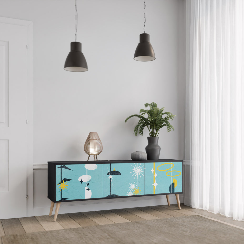 CAMINOS A LA FELICIDAD Mueble de TV de 3 puertas en acabado negro