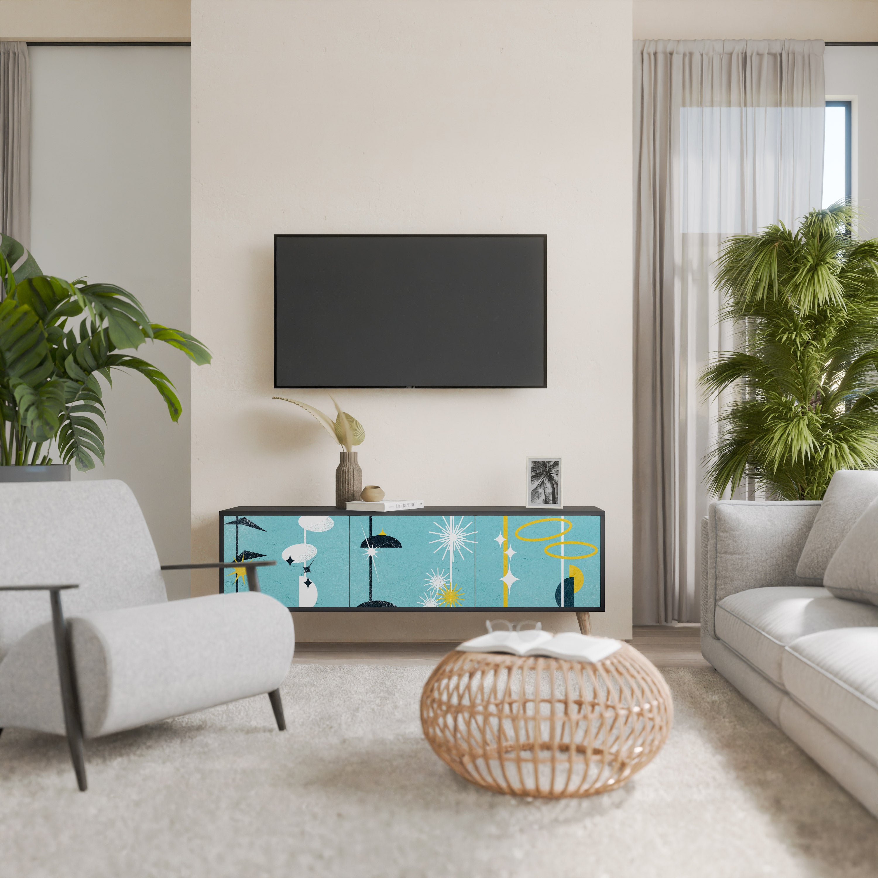 CAMINOS A LA FELICIDAD Mueble de TV de 3 puertas en acabado negro