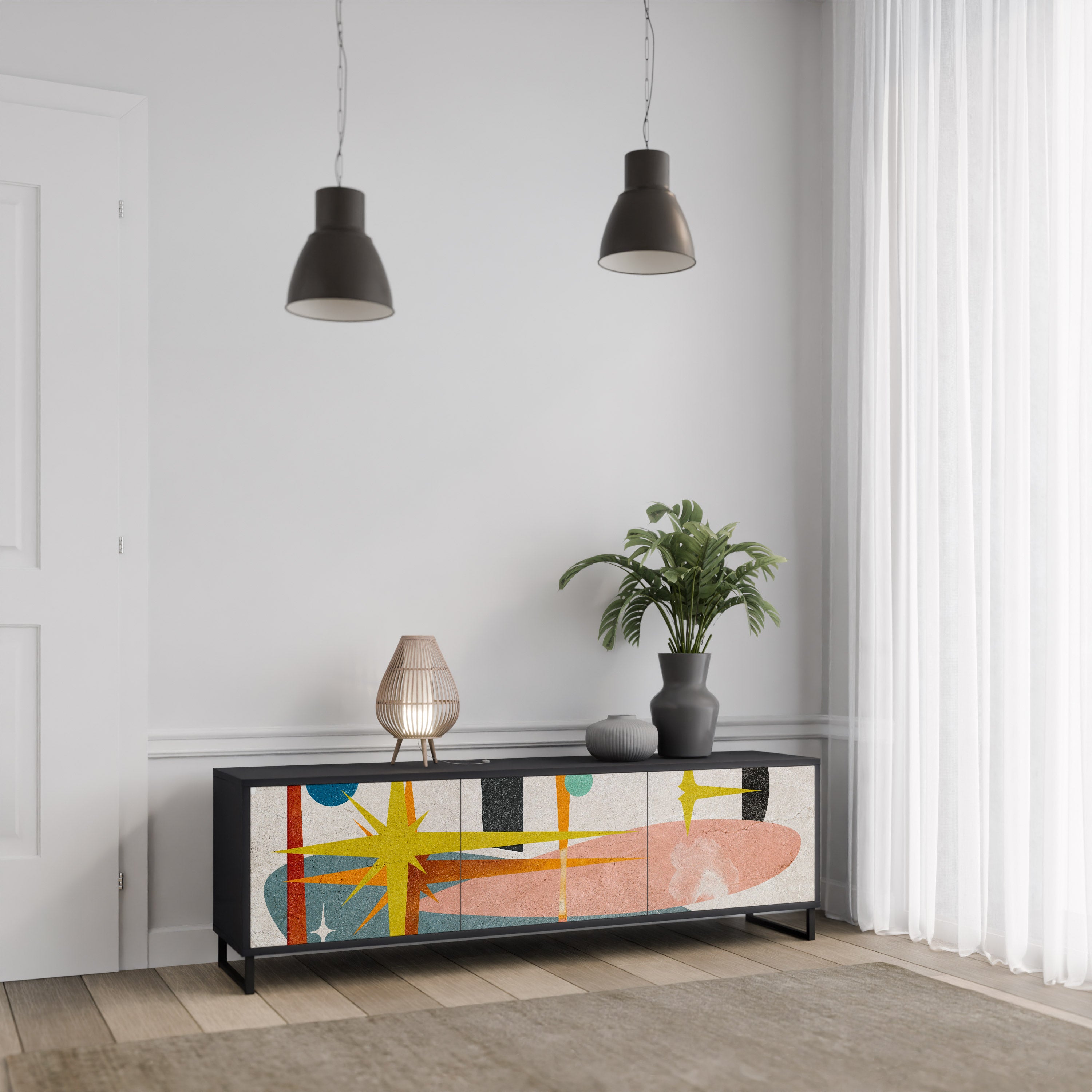 Mueble de TV INTERSTELLAR VIBES de 3 puertas con acabado negro