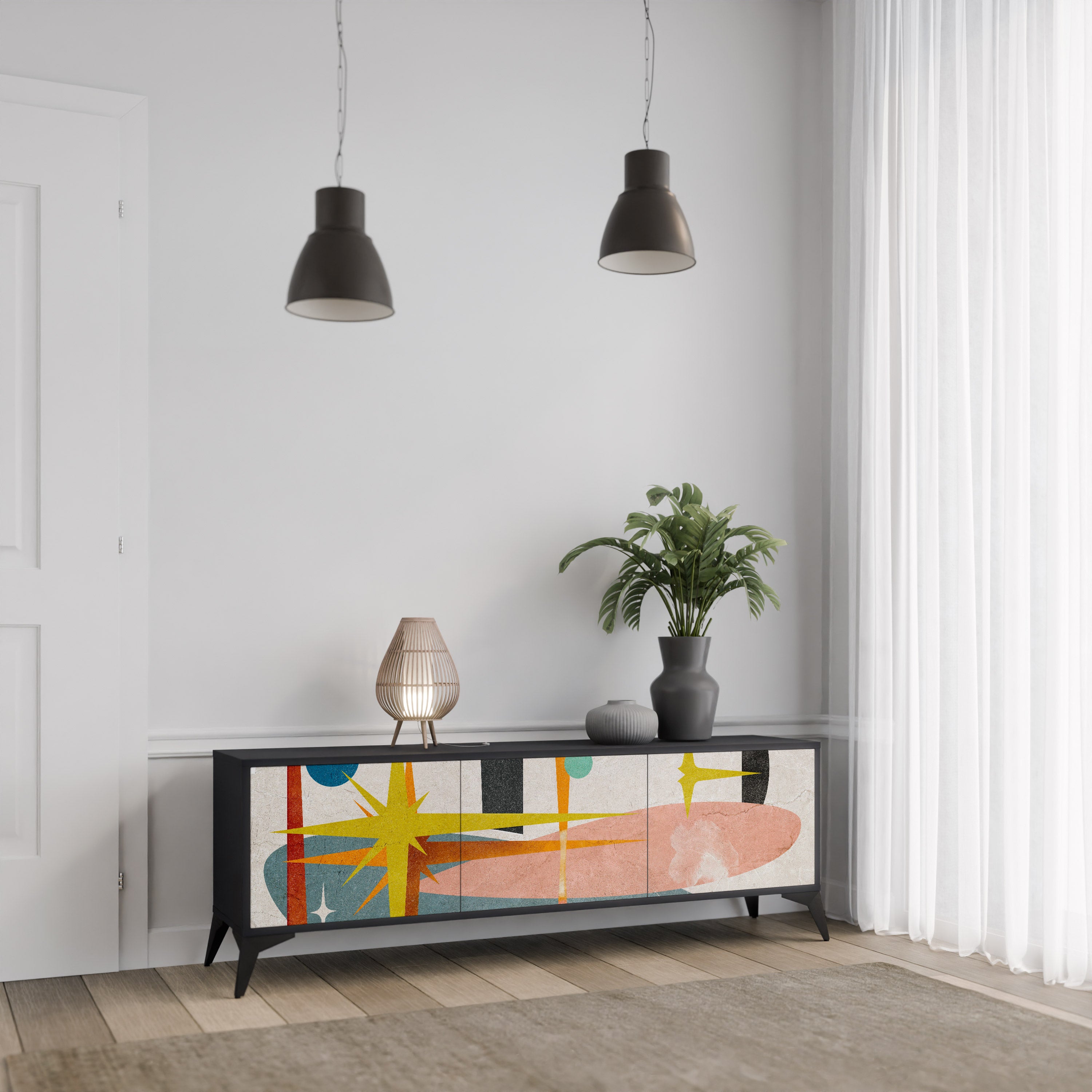 Mueble de TV INTERSTELLAR VIBES de 3 puertas con acabado negro