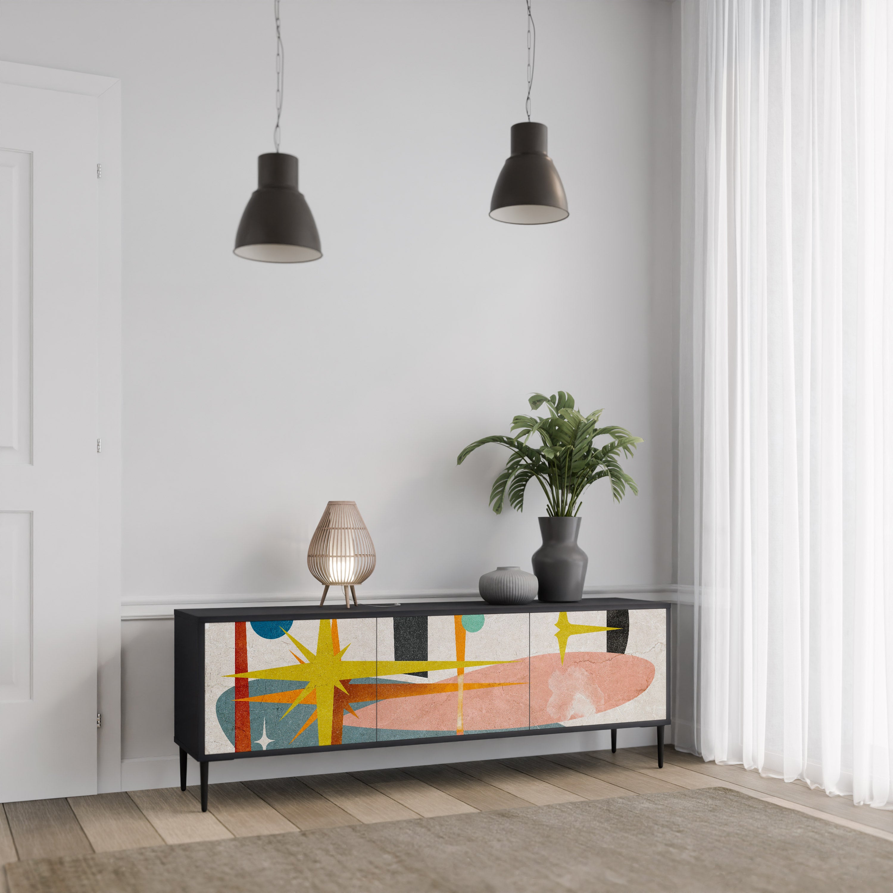 Mueble de TV INTERSTELLAR VIBES de 3 puertas con acabado negro