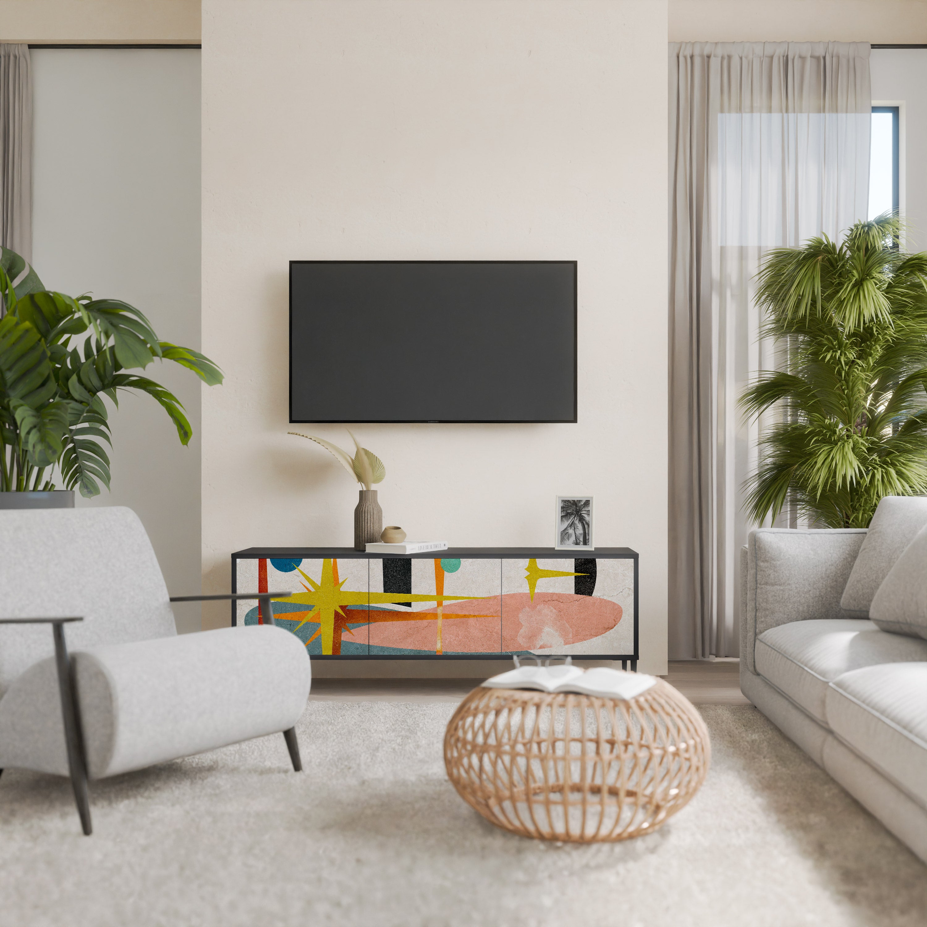 Mueble de TV INTERSTELLAR VIBES de 3 puertas con acabado negro