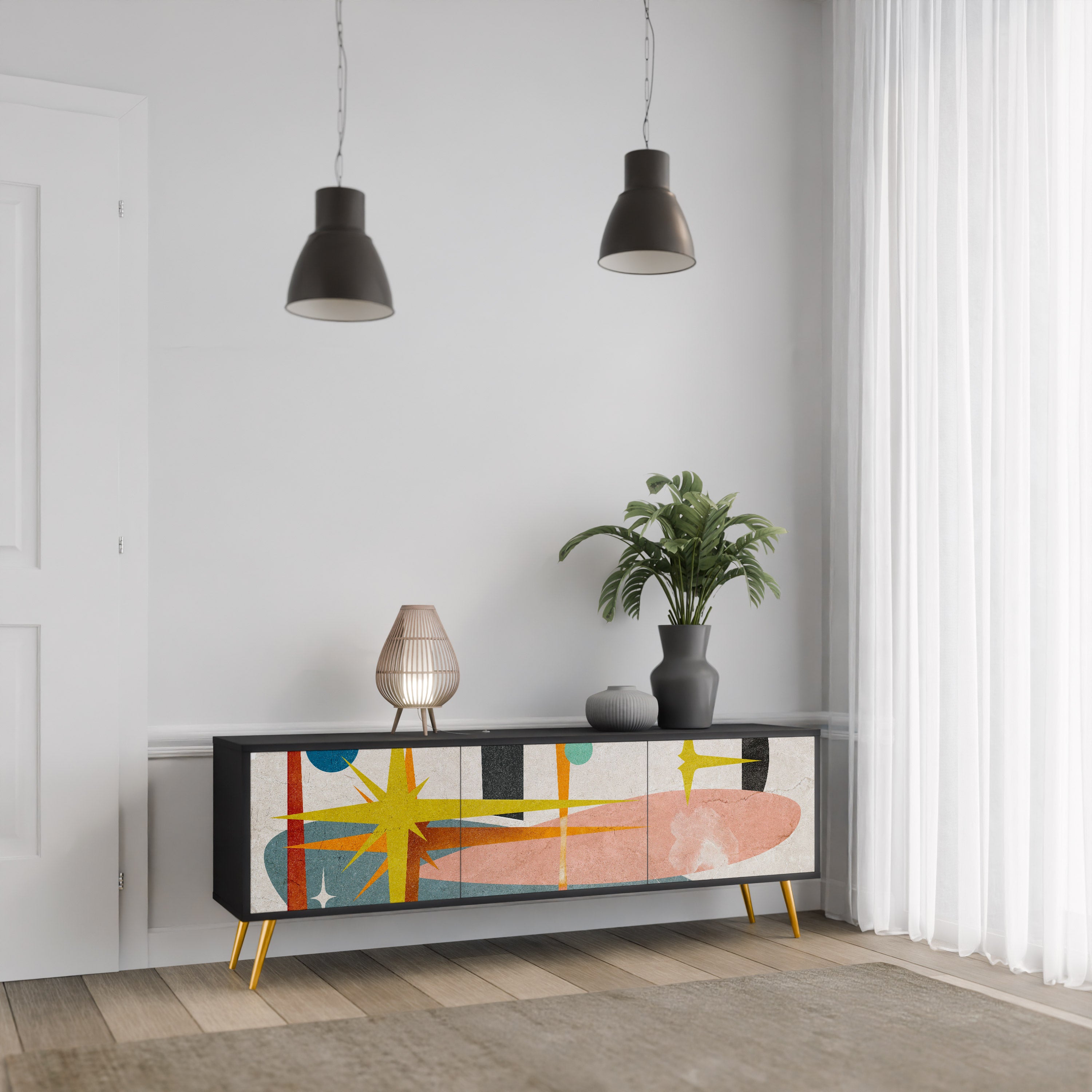 Mueble de TV INTERSTELLAR VIBES de 3 puertas con acabado negro