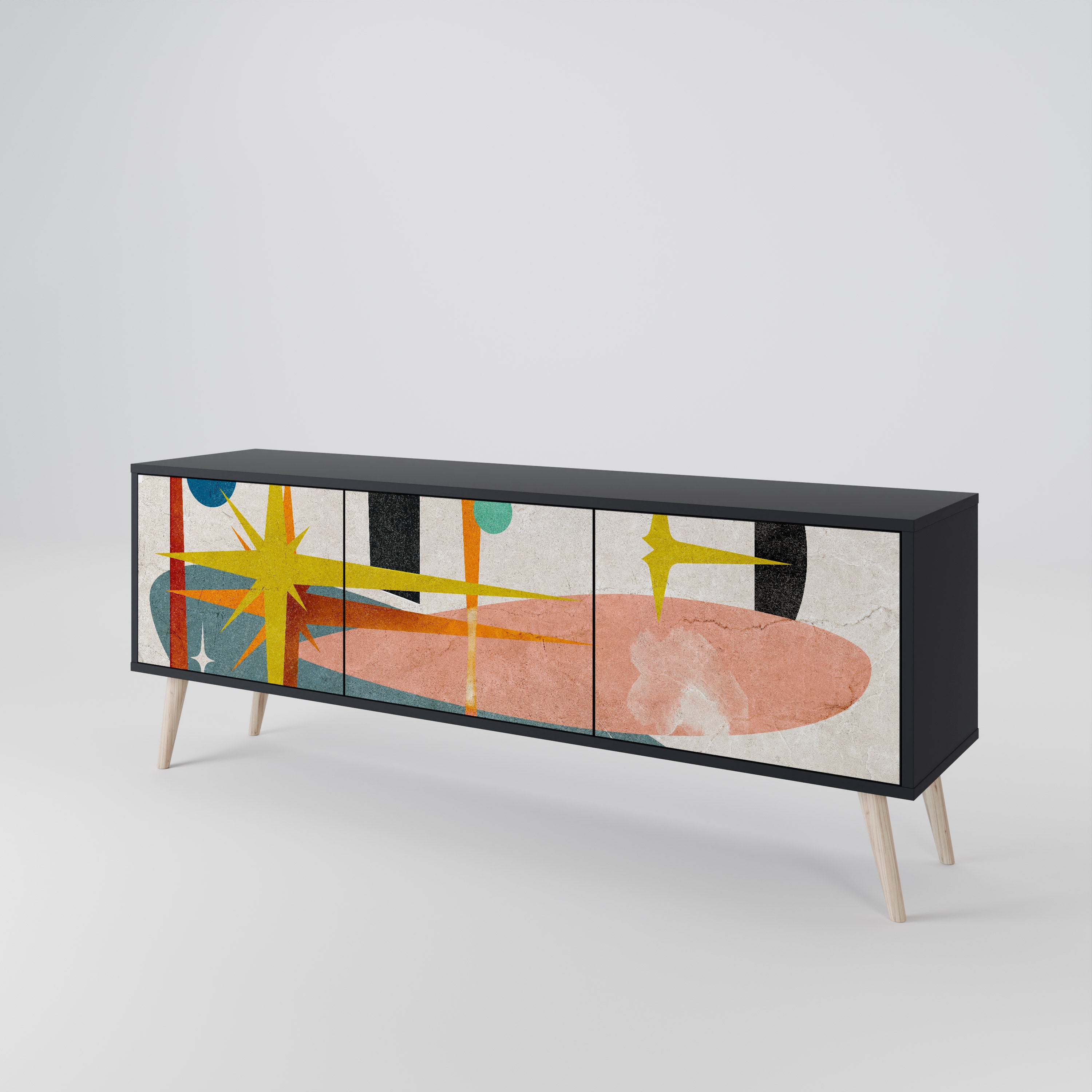 Mueble de TV INTERSTELLAR VIBES de 3 puertas con acabado negro