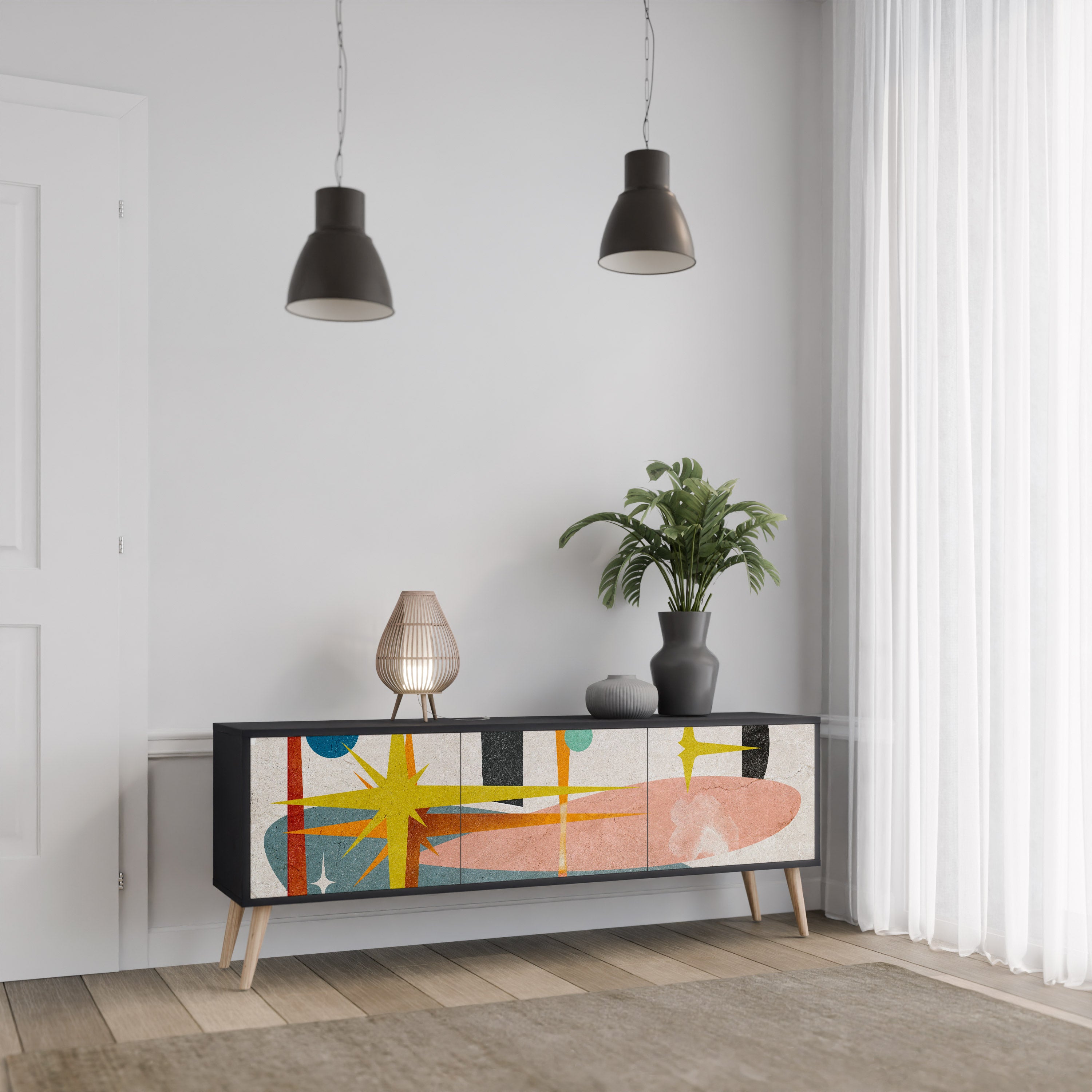 Mueble de TV INTERSTELLAR VIBES de 3 puertas con acabado negro