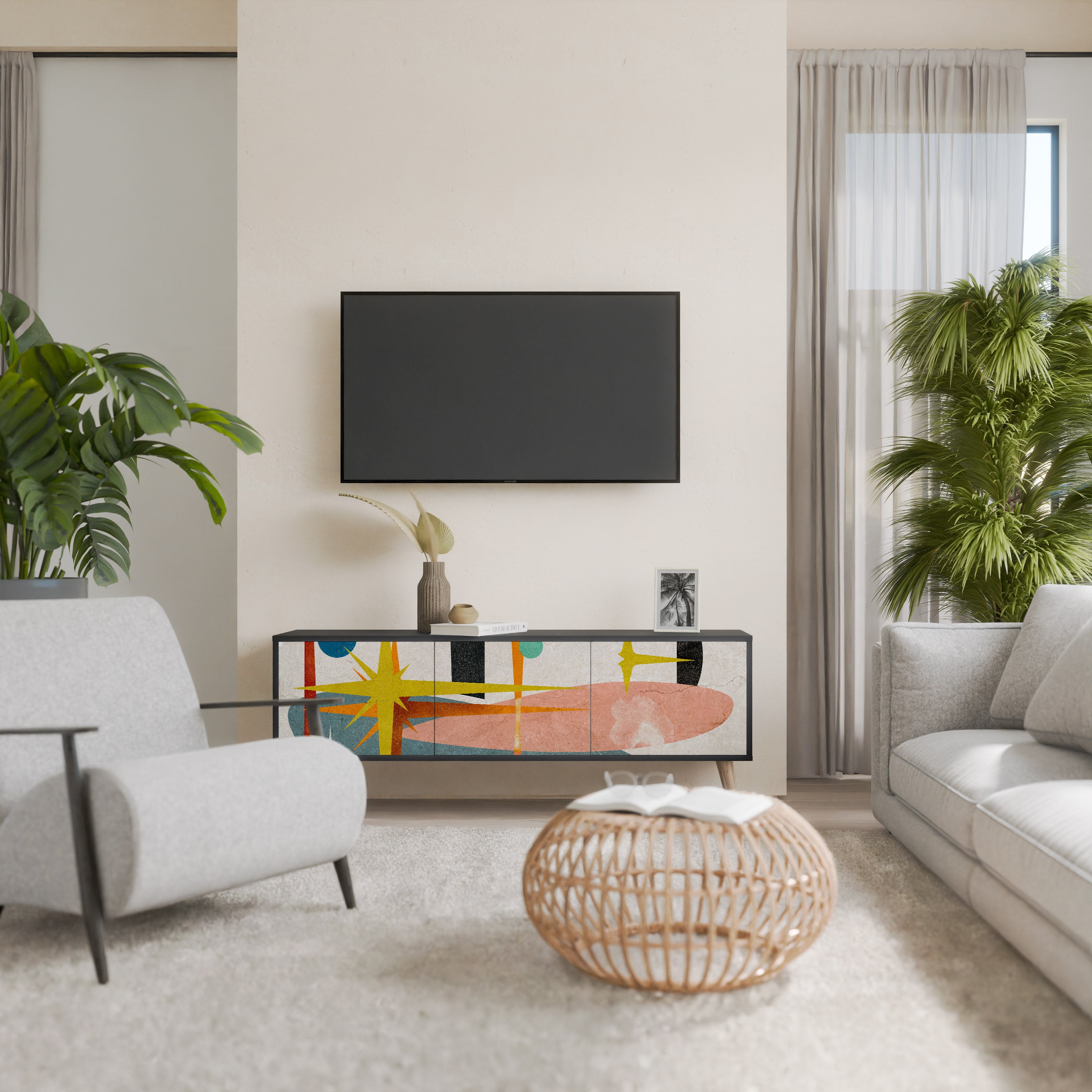 Mueble de TV INTERSTELLAR VIBES de 3 puertas con acabado negro