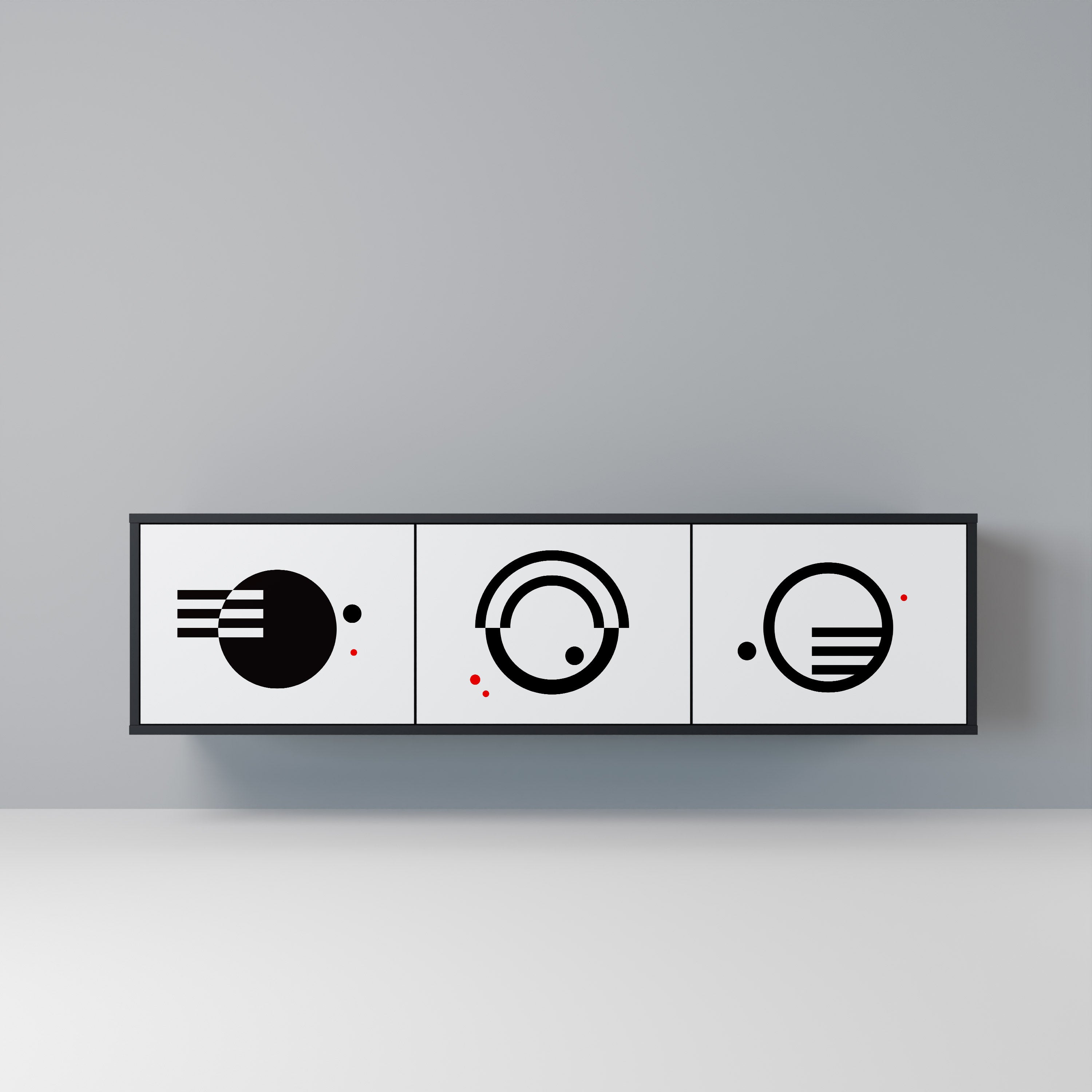 Mueble de TV de 3 puertas COMBINACIÓN BLANCO Y NEGRO en acabado negro