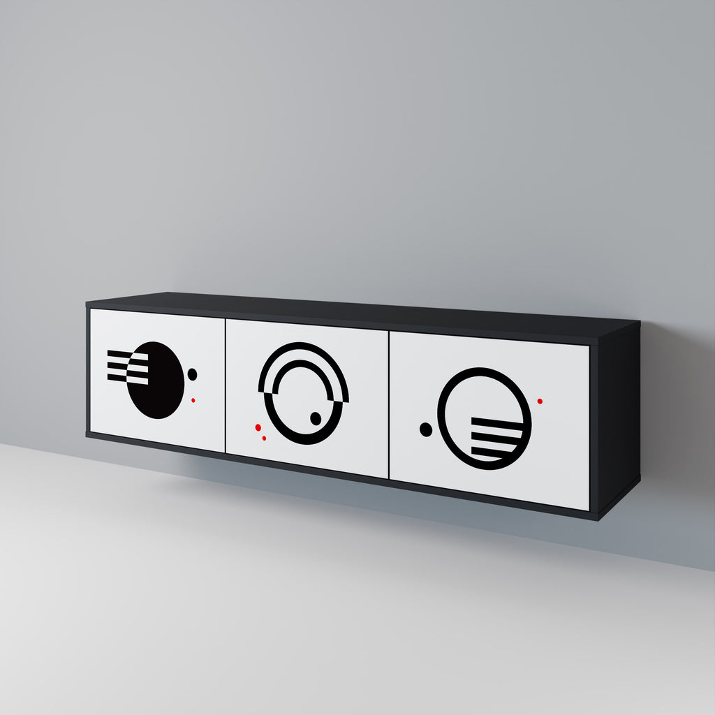 Mueble de TV de 3 puertas COMBINACIÓN BLANCO Y NEGRO en acabado negro
