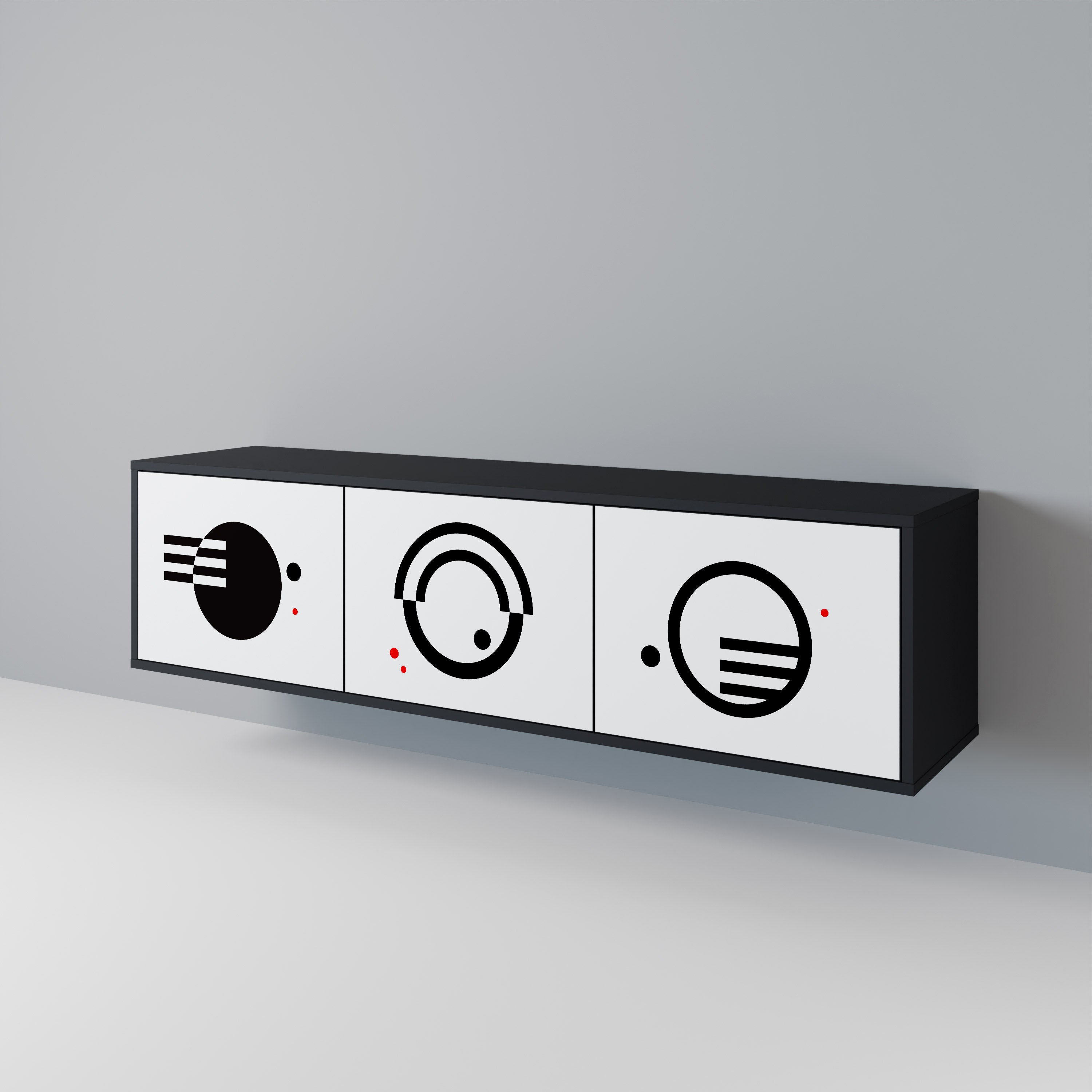 Mueble de TV de 3 puertas COMBINACIÓN BLANCO Y NEGRO en acabado negro