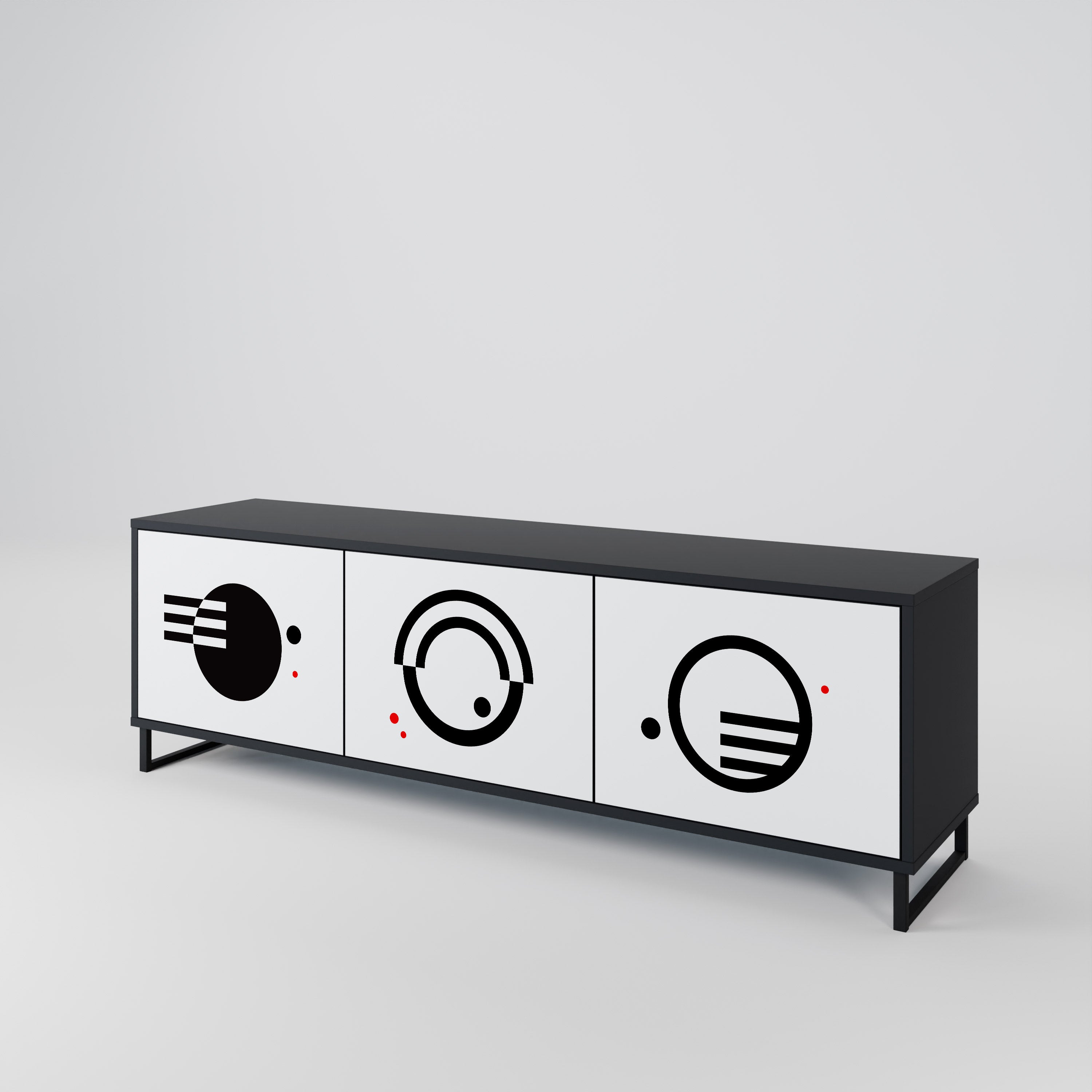 Mueble de TV de 3 puertas COMBINACIÓN BLANCO Y NEGRO en acabado negro
