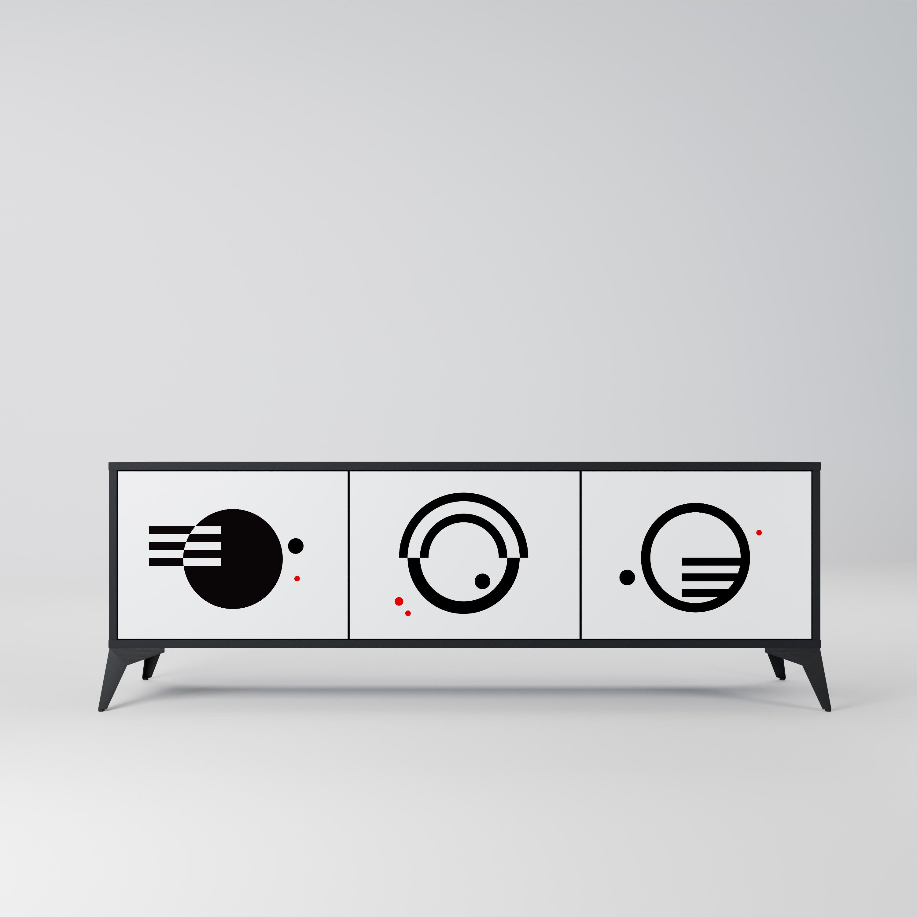 Mueble de TV de 3 puertas COMBINACIÓN BLANCO Y NEGRO en acabado negro