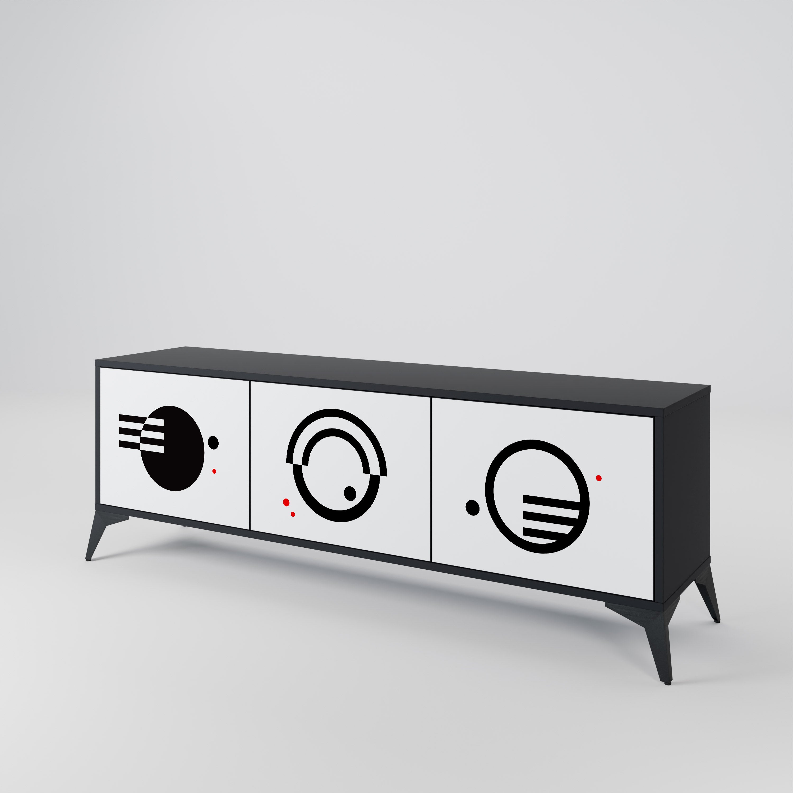 Mueble de TV de 3 puertas COMBINACIÓN BLANCO Y NEGRO en acabado negro