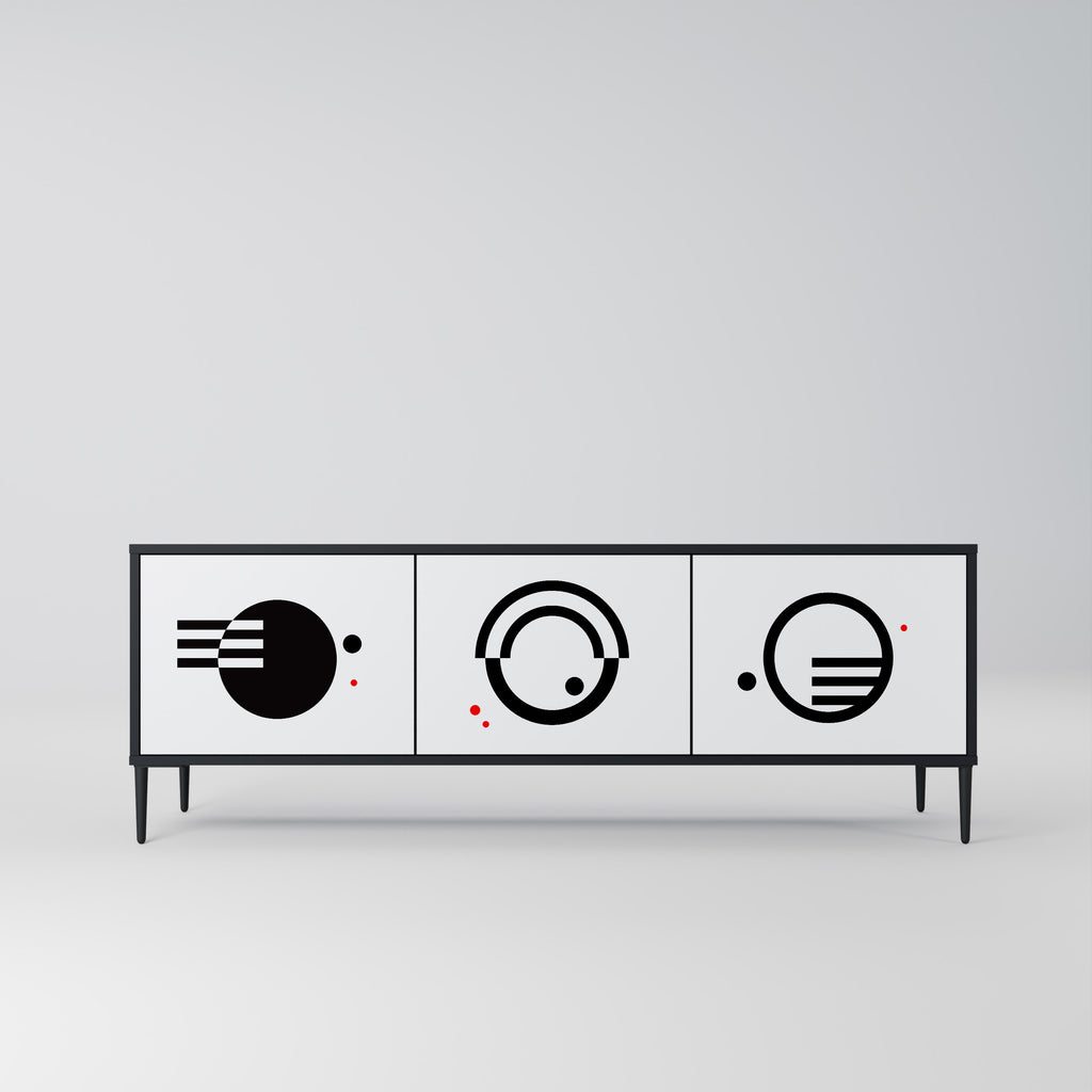 Mueble de TV de 3 puertas COMBINACIÓN BLANCO Y NEGRO en acabado negro