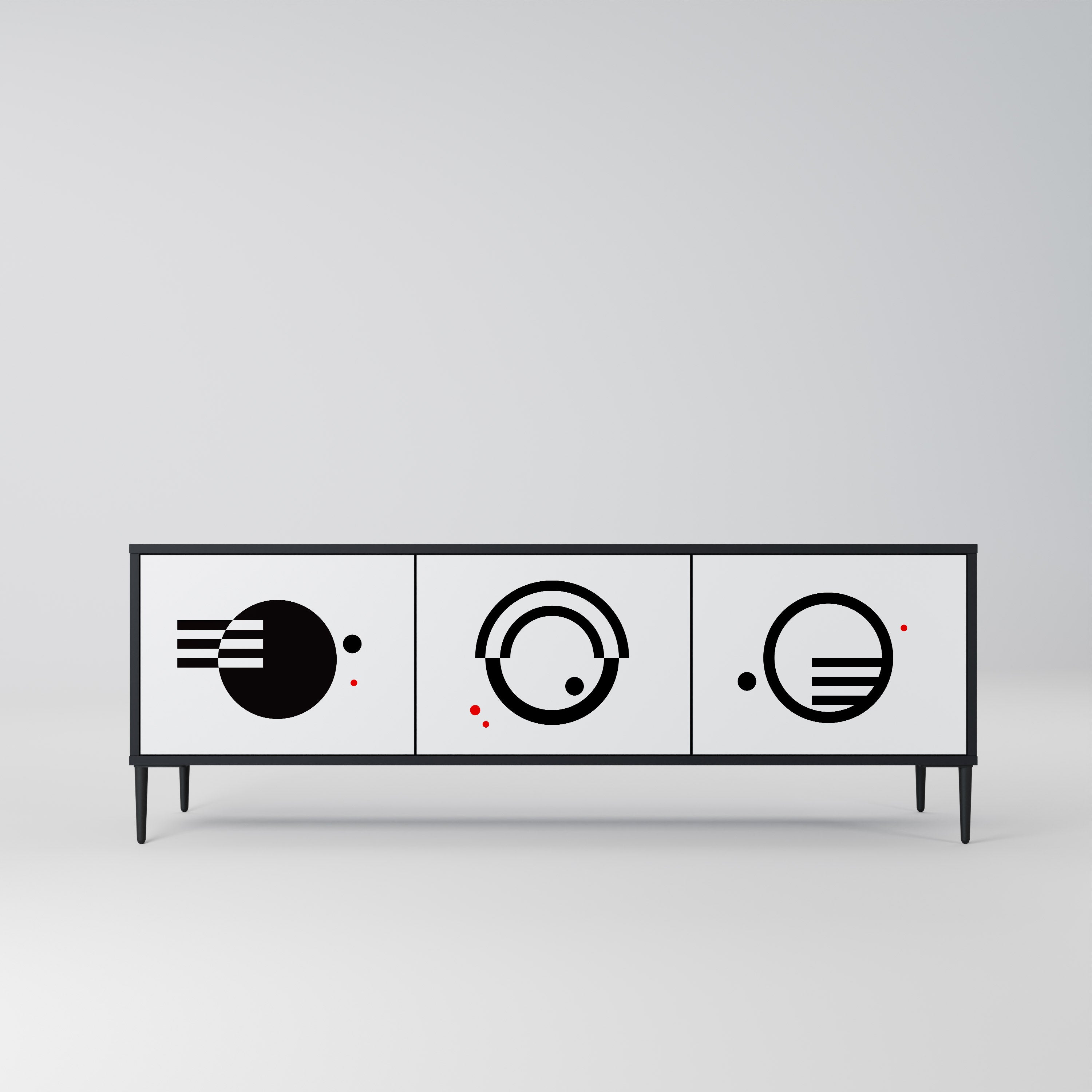 Mueble de TV de 3 puertas COMBINACIÓN BLANCO Y NEGRO en acabado negro