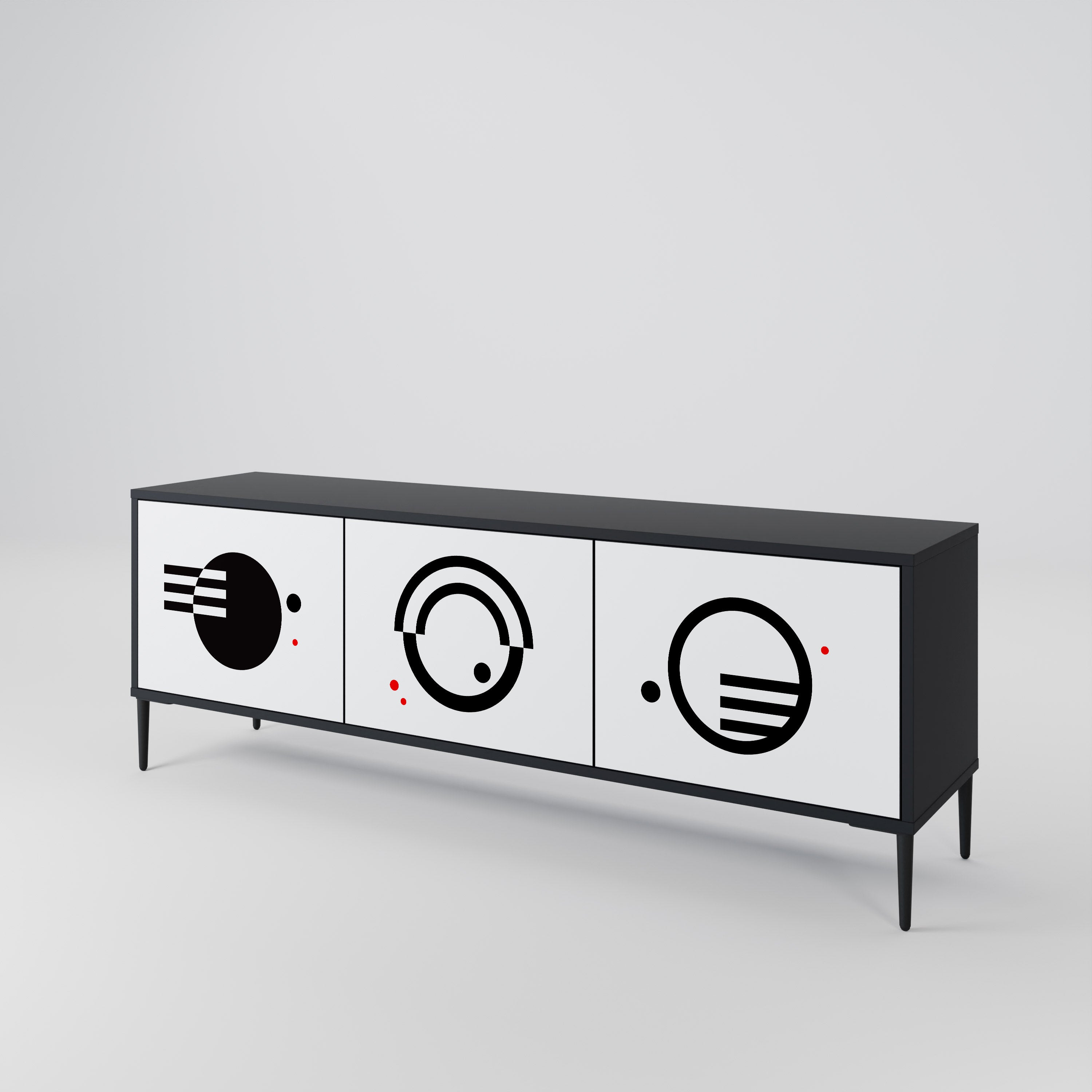 Mueble de TV de 3 puertas COMBINACIÓN BLANCO Y NEGRO en acabado negro