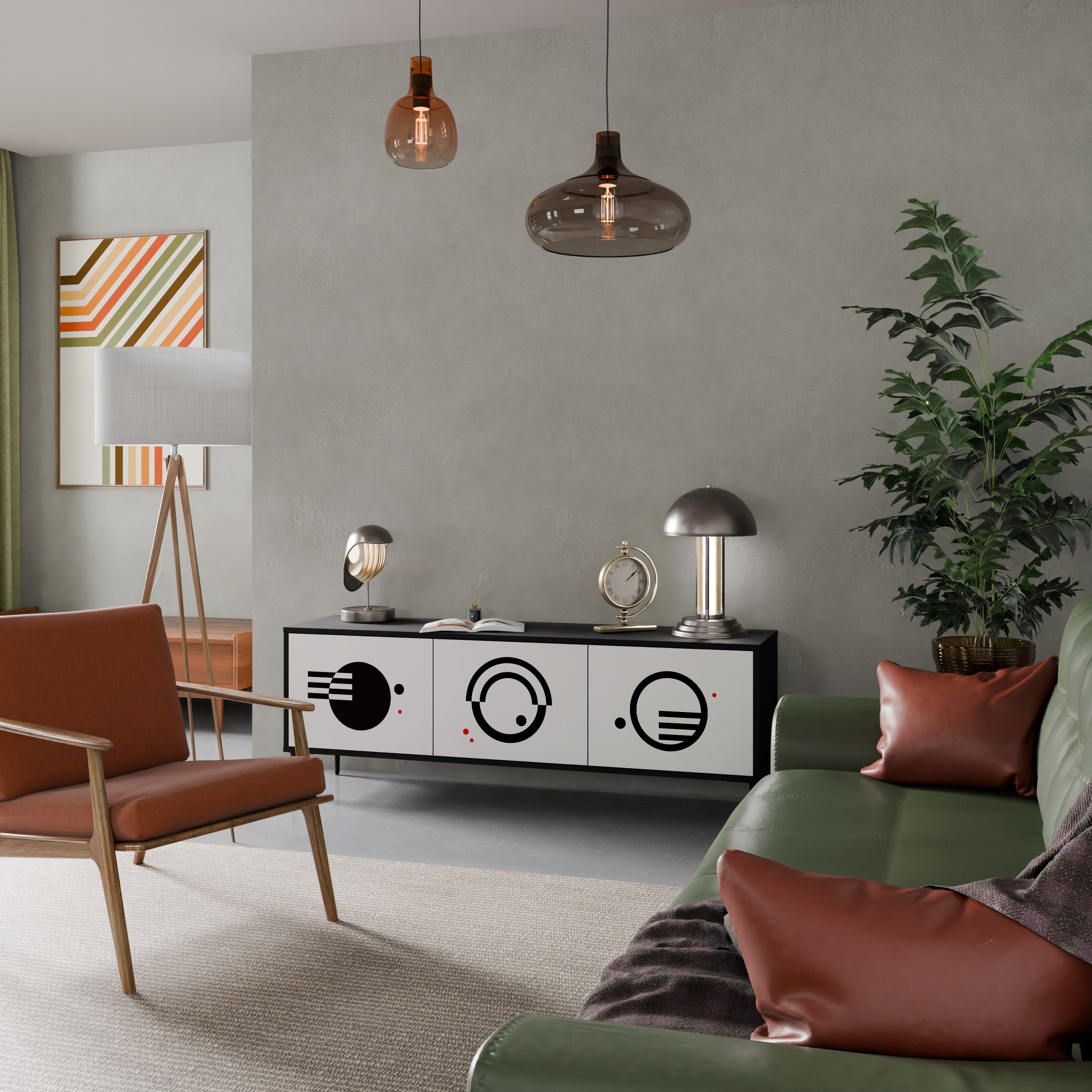 Mueble de TV de 3 puertas COMBINACIÓN BLANCO Y NEGRO en acabado negro