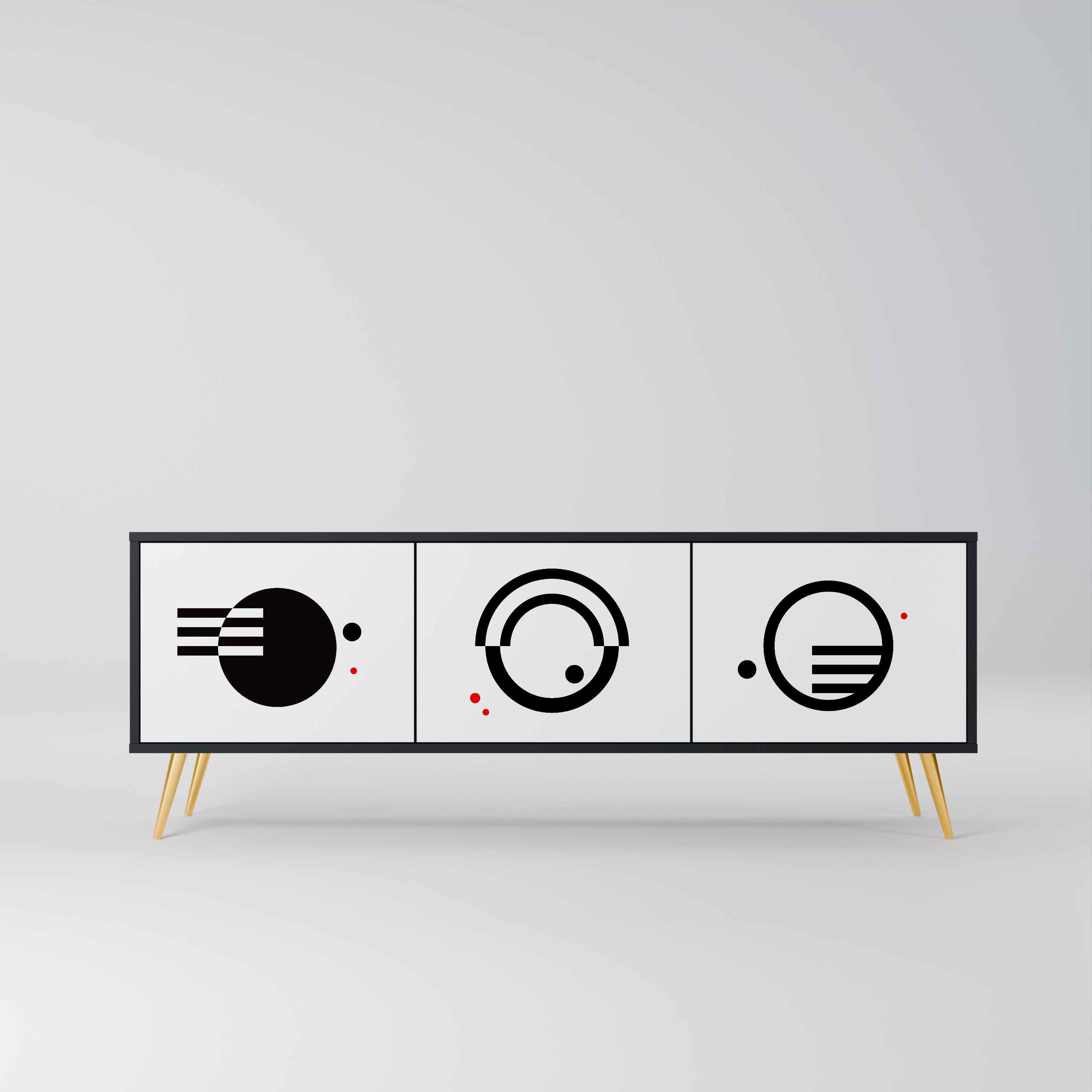 Mueble de TV de 3 puertas COMBINACIÓN BLANCO Y NEGRO en acabado negro