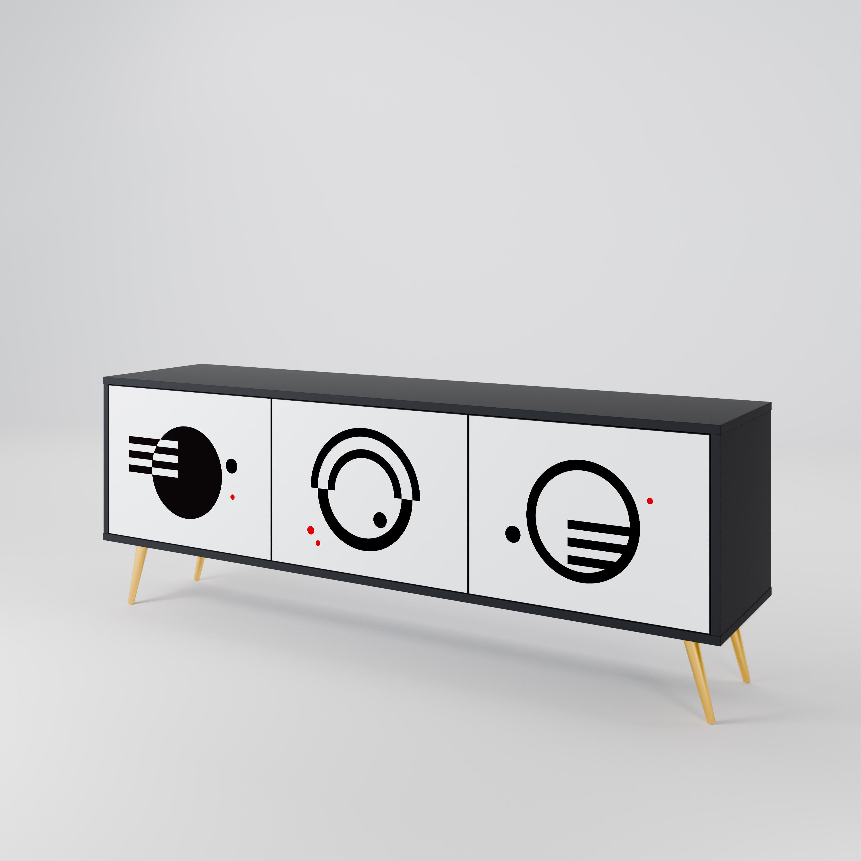 Mueble de TV de 3 puertas COMBINACIÓN BLANCO Y NEGRO en acabado negro