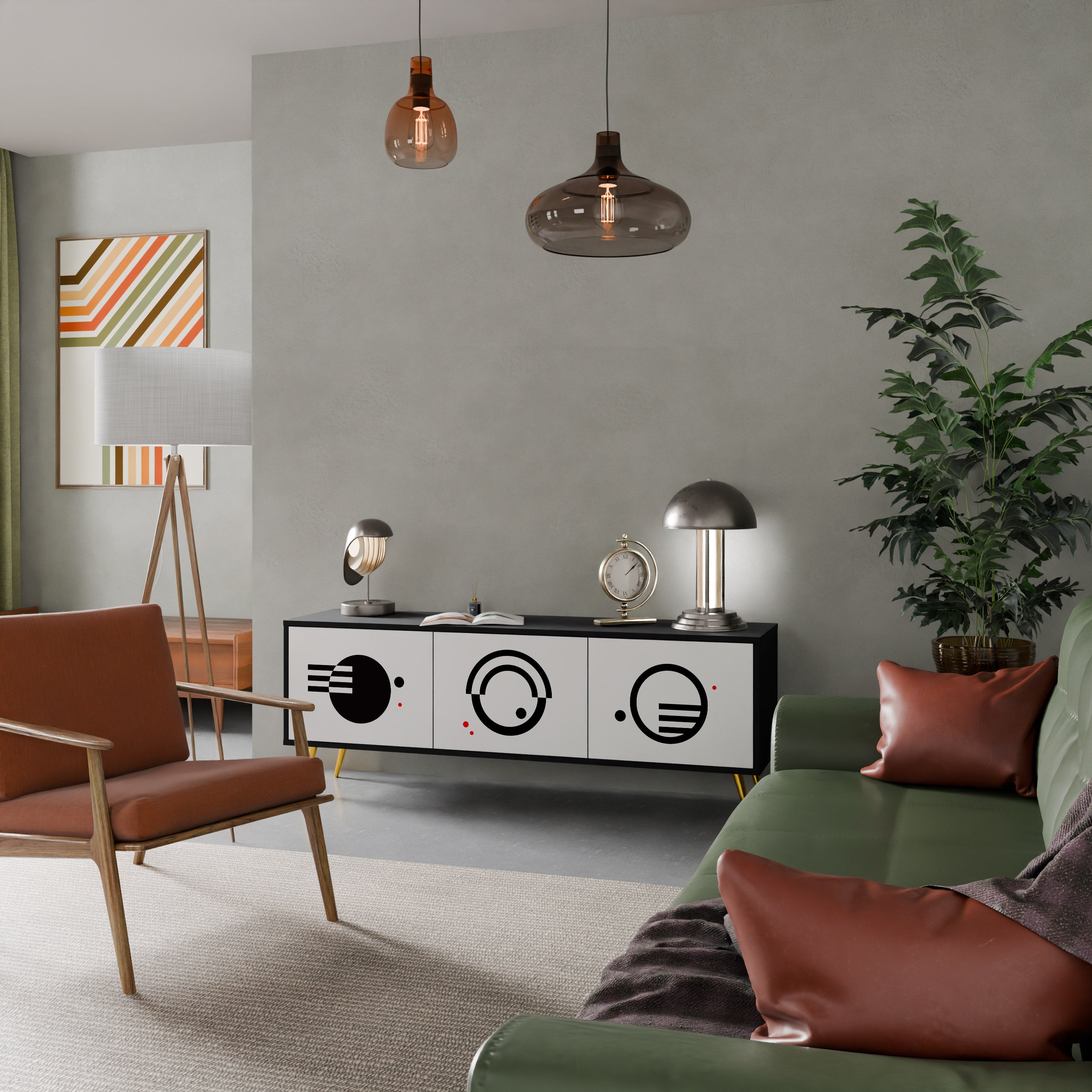 Mueble de TV de 3 puertas COMBINACIÓN BLANCO Y NEGRO en acabado negro