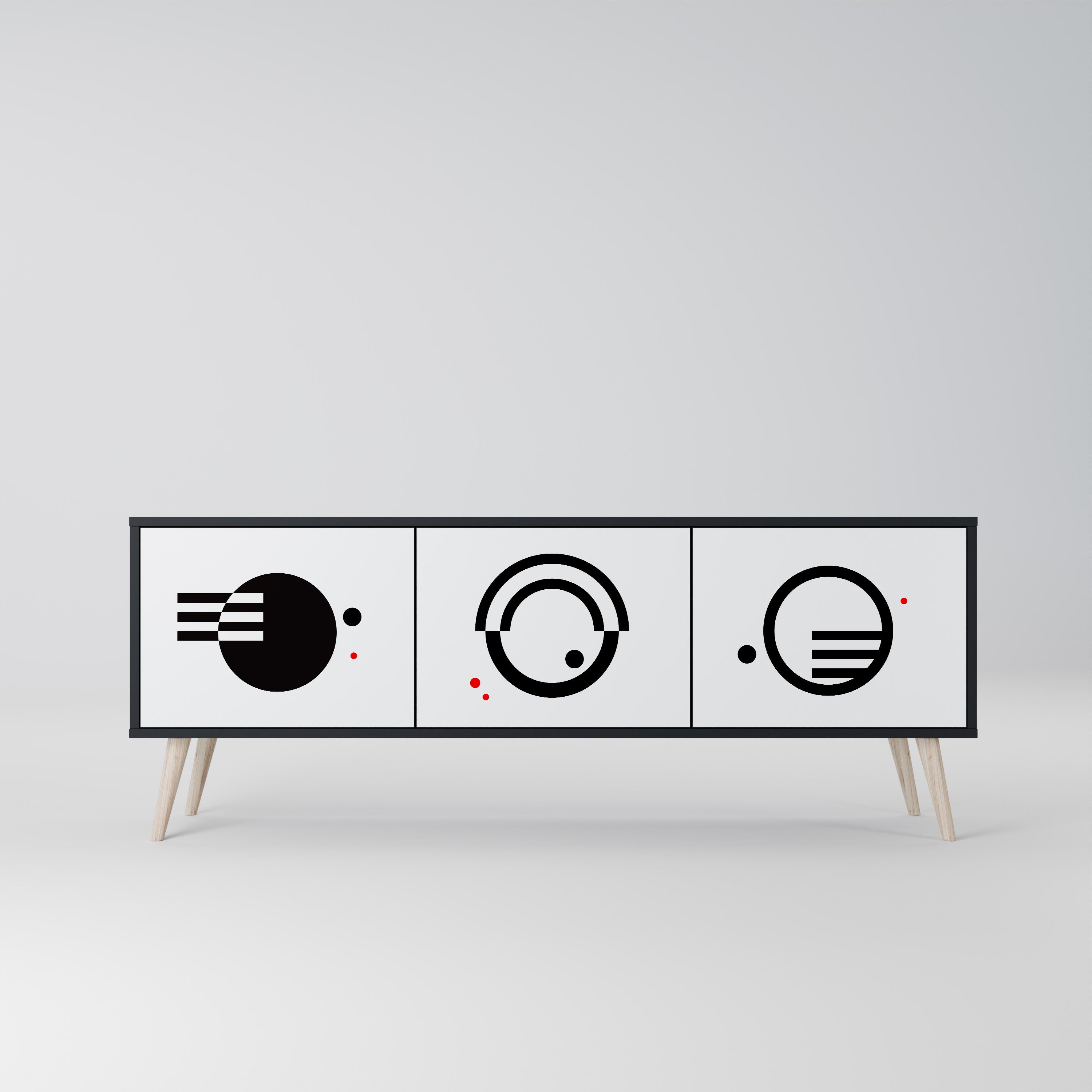Mueble de TV de 3 puertas COMBINACIÓN BLANCO Y NEGRO en acabado negro