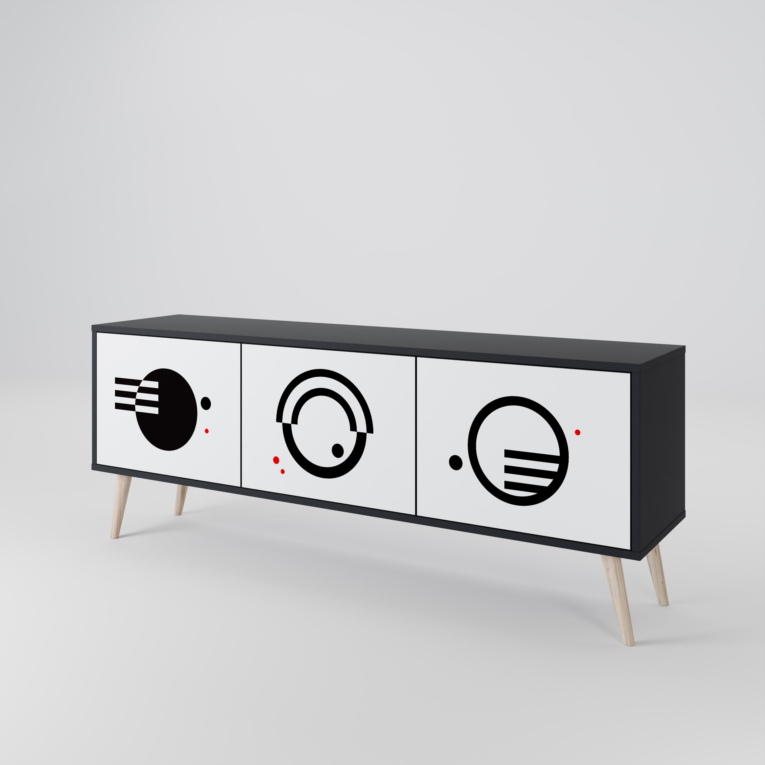 Mueble de TV de 3 puertas COMBINACIÓN BLANCO Y NEGRO en acabado negro