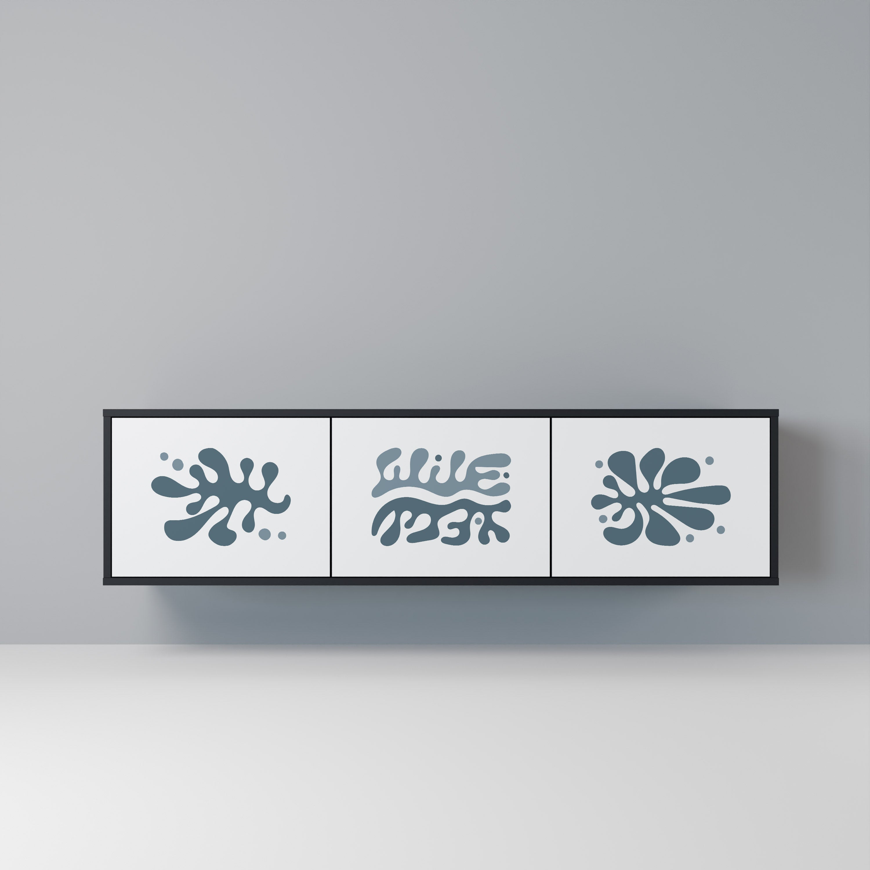Mueble de TV de 3 puertas WONDERLAND VEGETATION en acabado negro