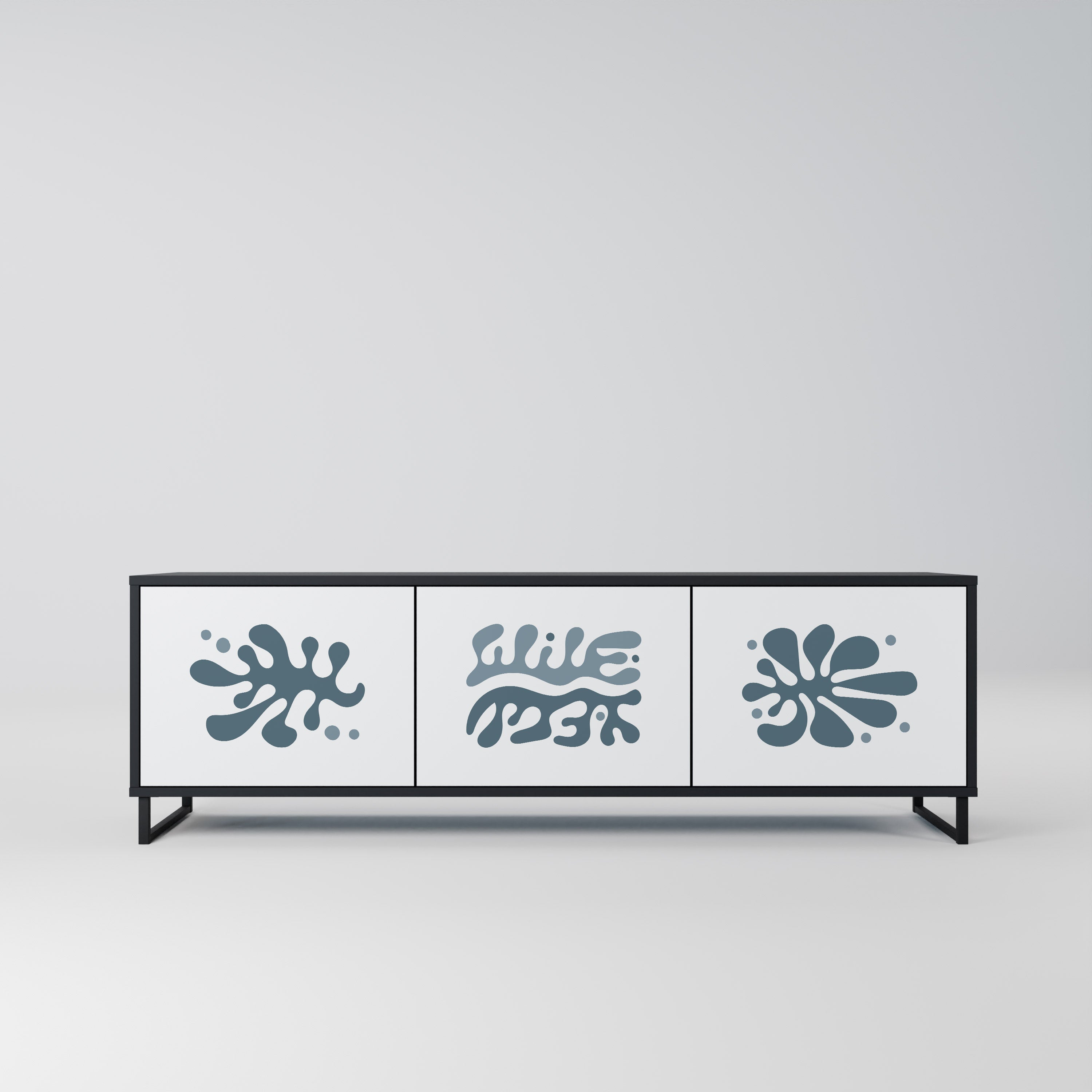Mueble de TV de 3 puertas WONDERLAND VEGETATION en acabado negro