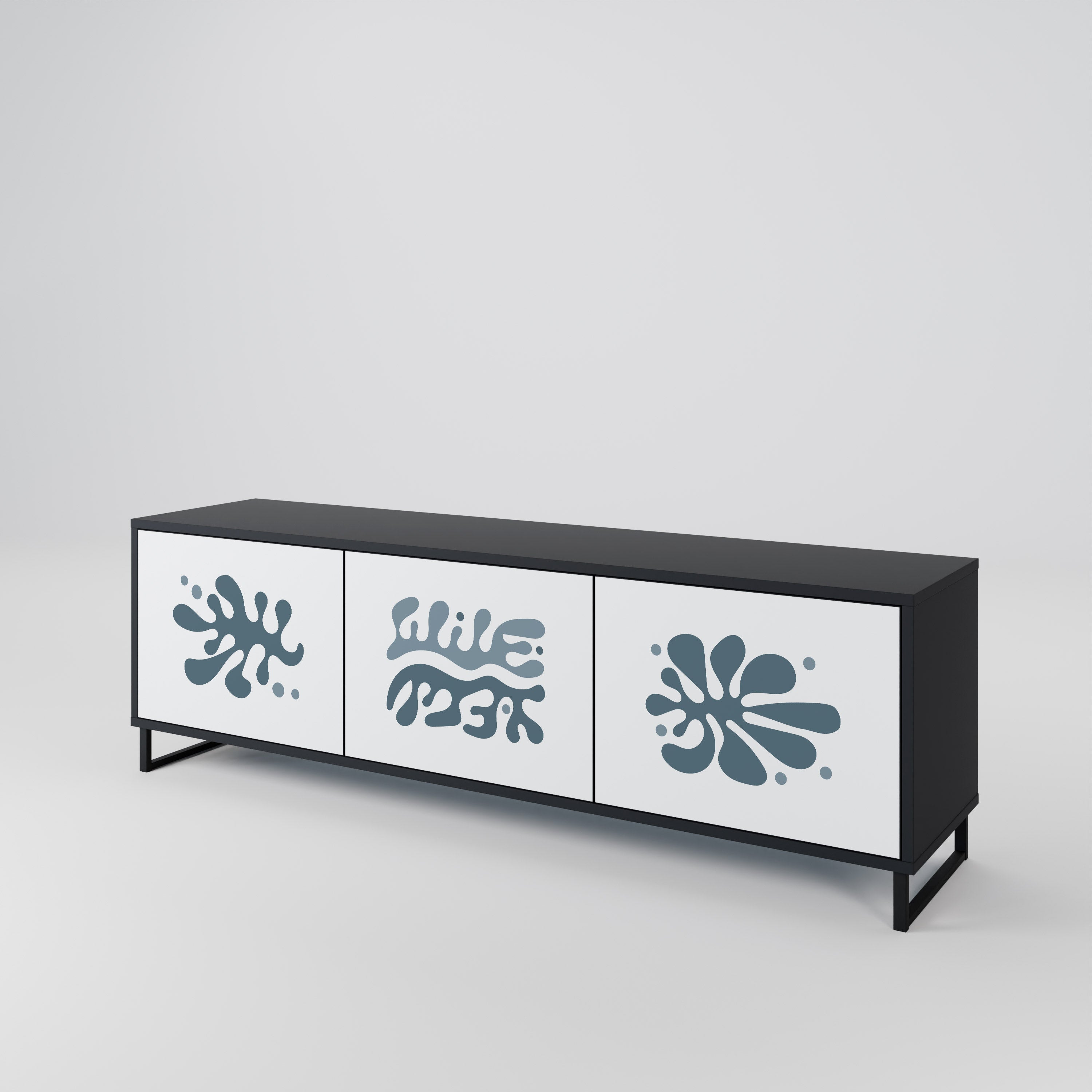 Mueble de TV de 3 puertas WONDERLAND VEGETATION en acabado negro