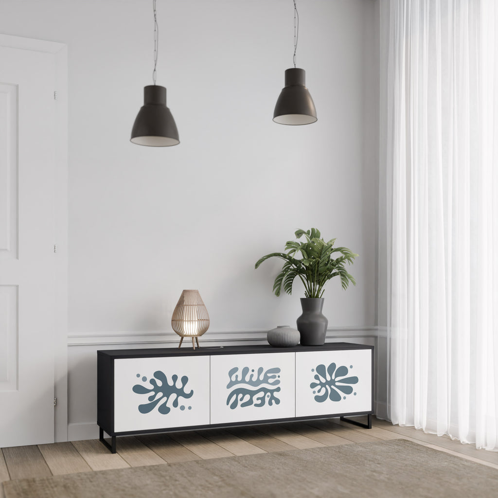 Mueble de TV de 3 puertas WONDERLAND VEGETATION en acabado negro