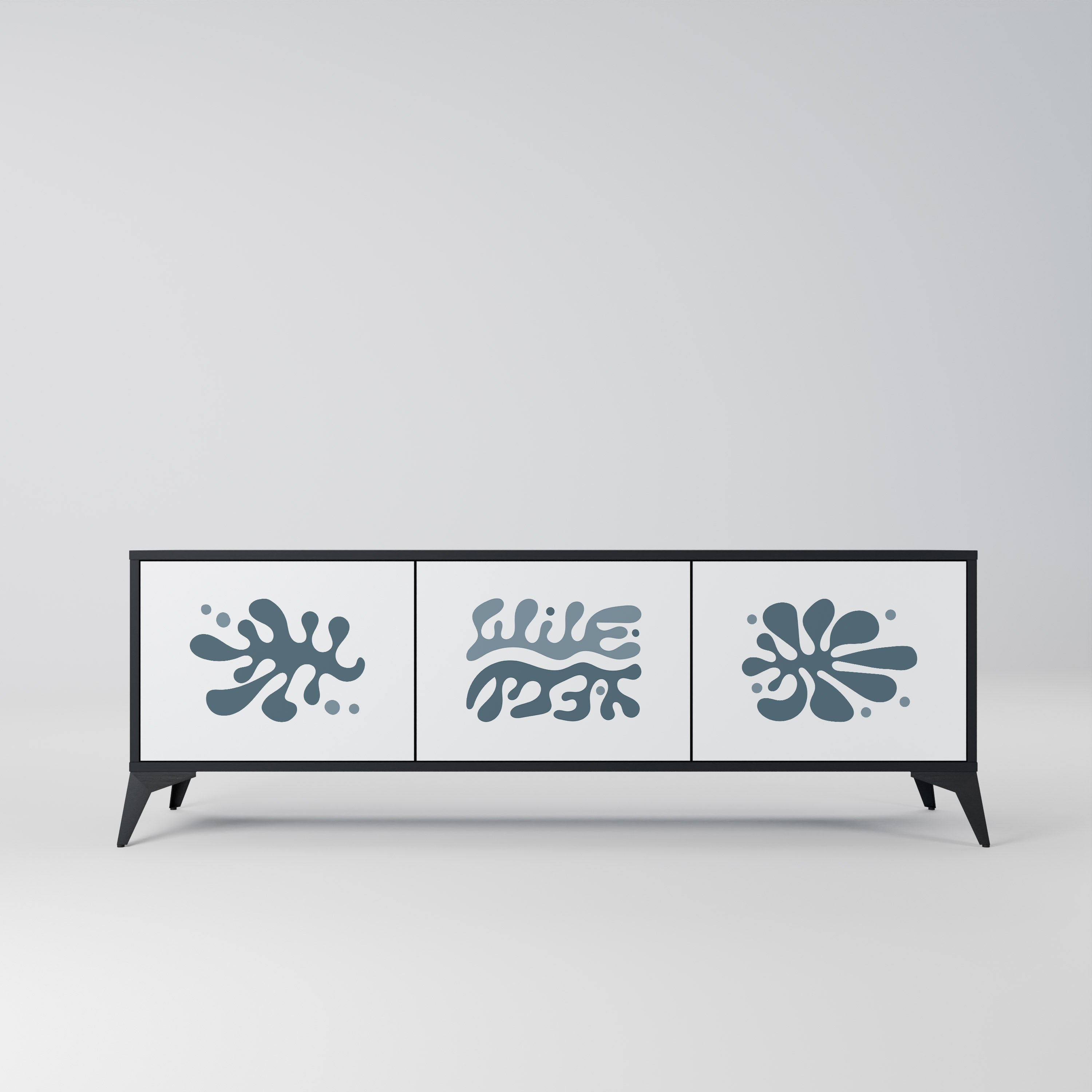 Mueble de TV de 3 puertas WONDERLAND VEGETATION en acabado negro