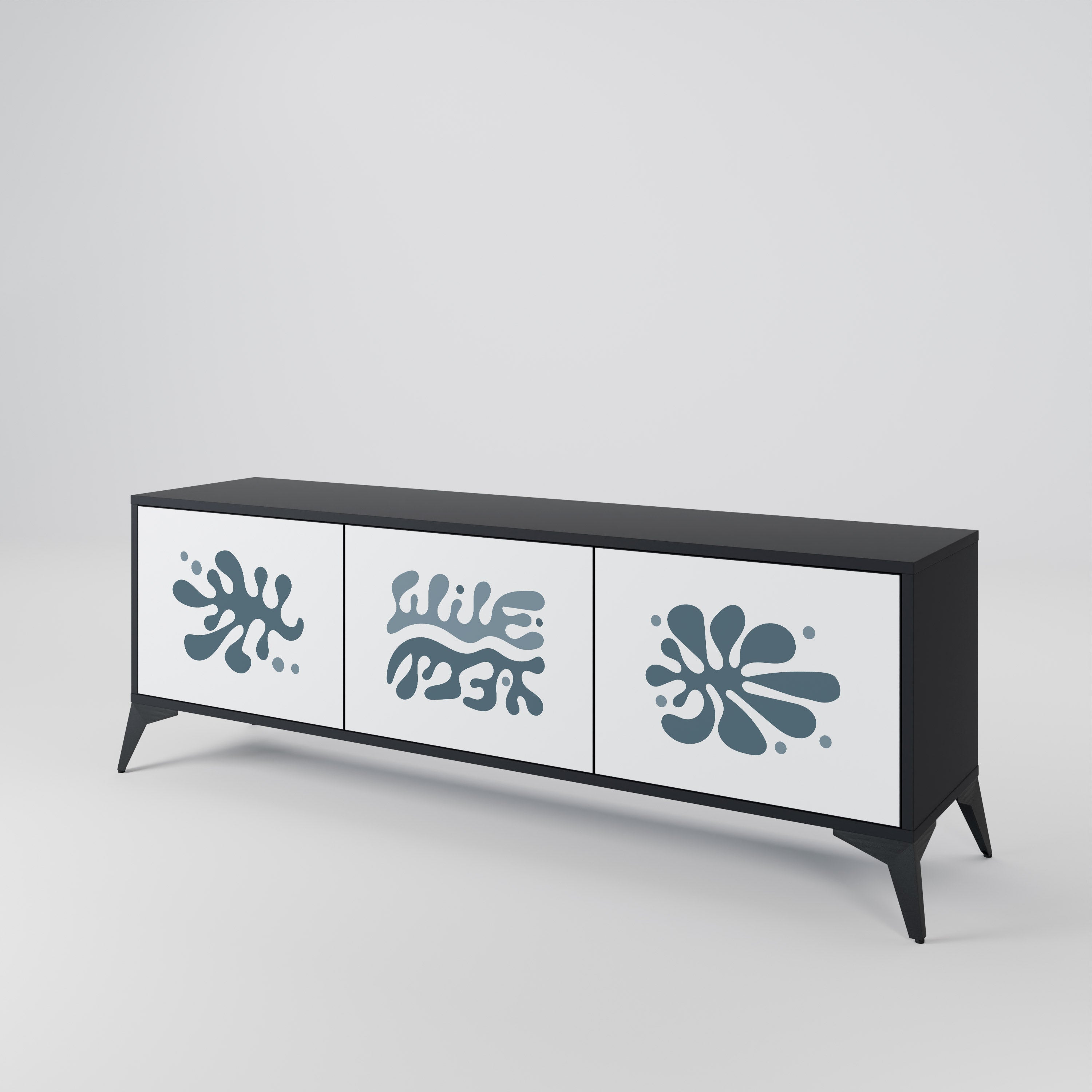 Mueble de TV de 3 puertas WONDERLAND VEGETATION en acabado negro