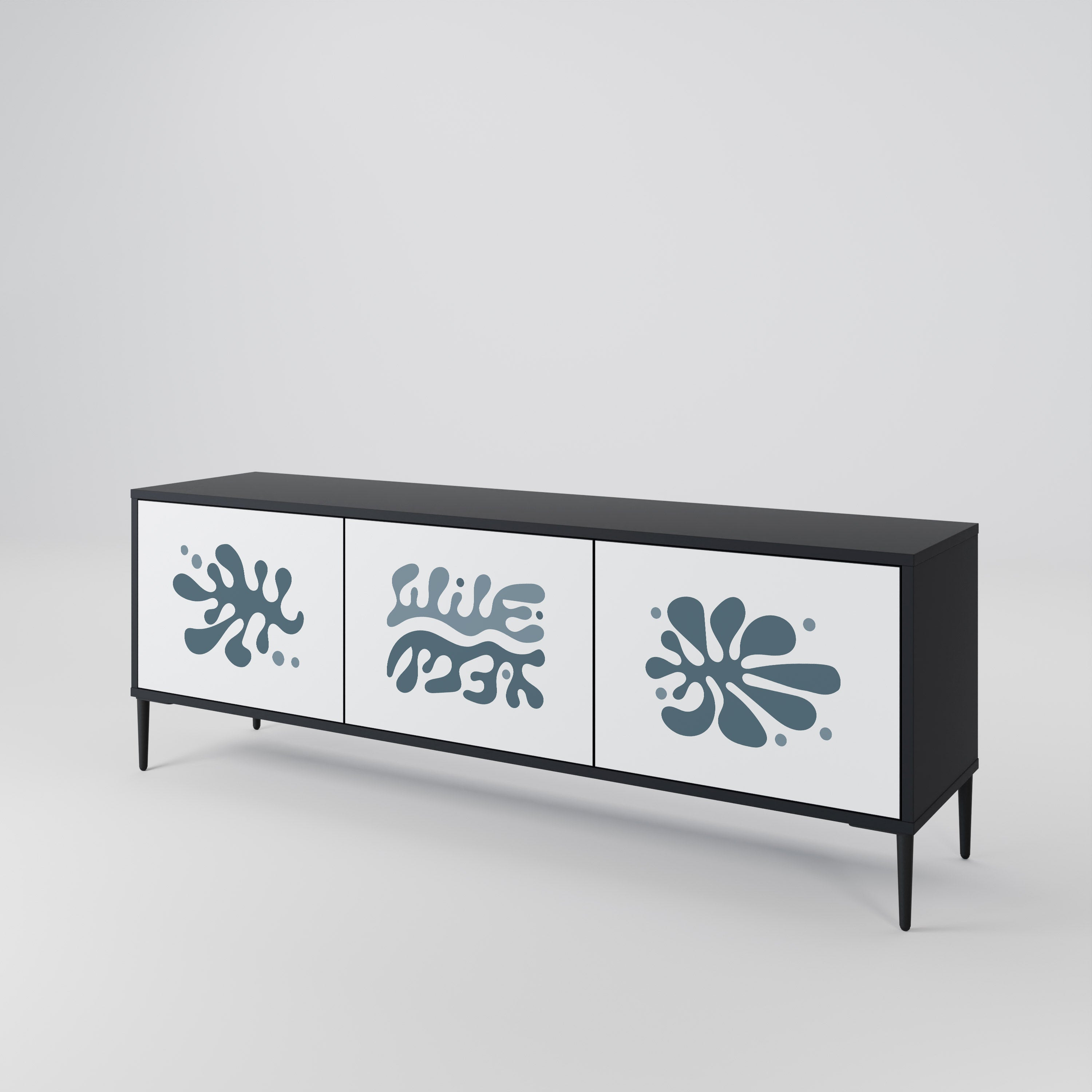 Mueble de TV de 3 puertas WONDERLAND VEGETATION en acabado negro