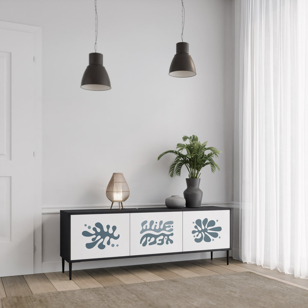 Mueble de TV de 3 puertas WONDERLAND VEGETATION en acabado negro
