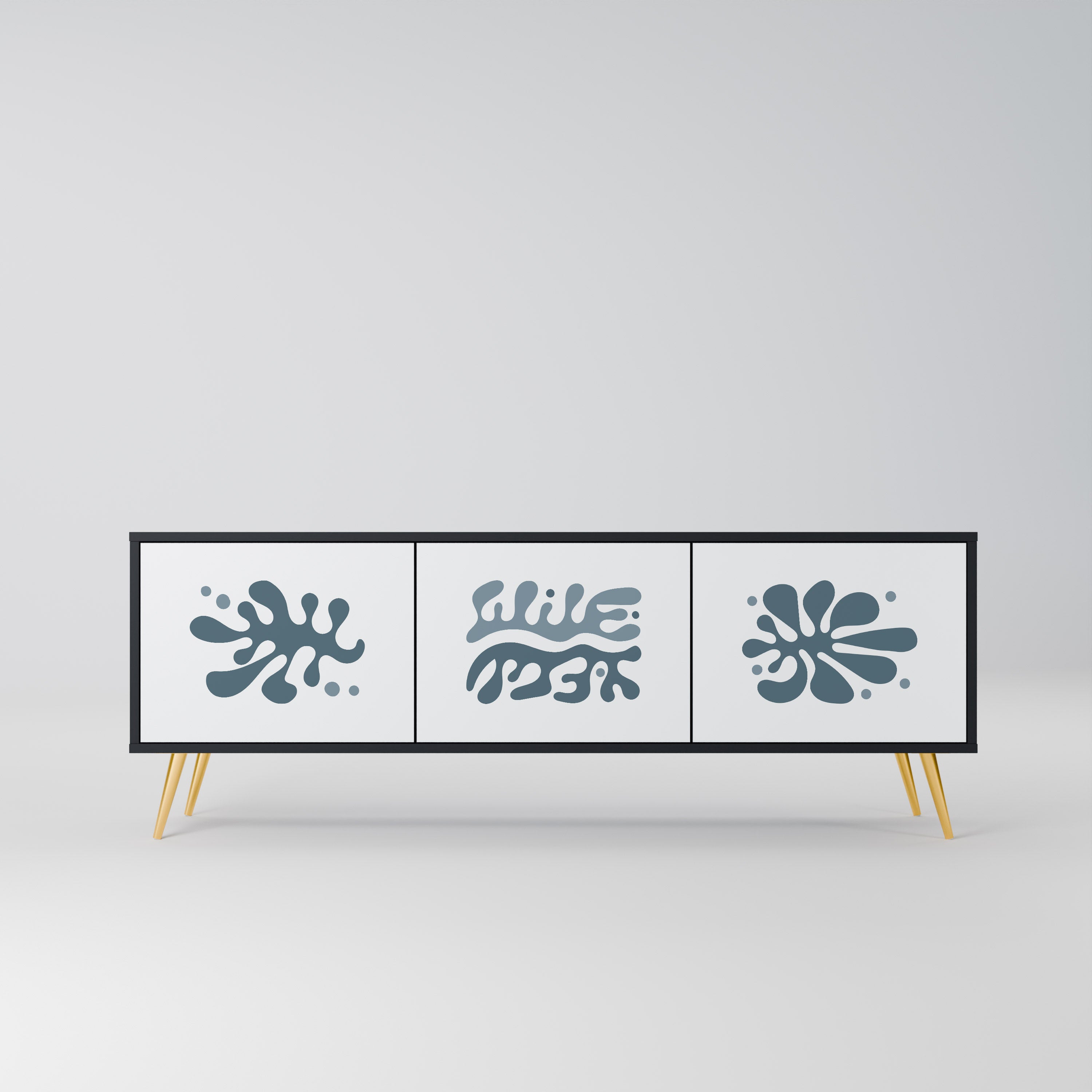 Mueble de TV de 3 puertas WONDERLAND VEGETATION en acabado negro