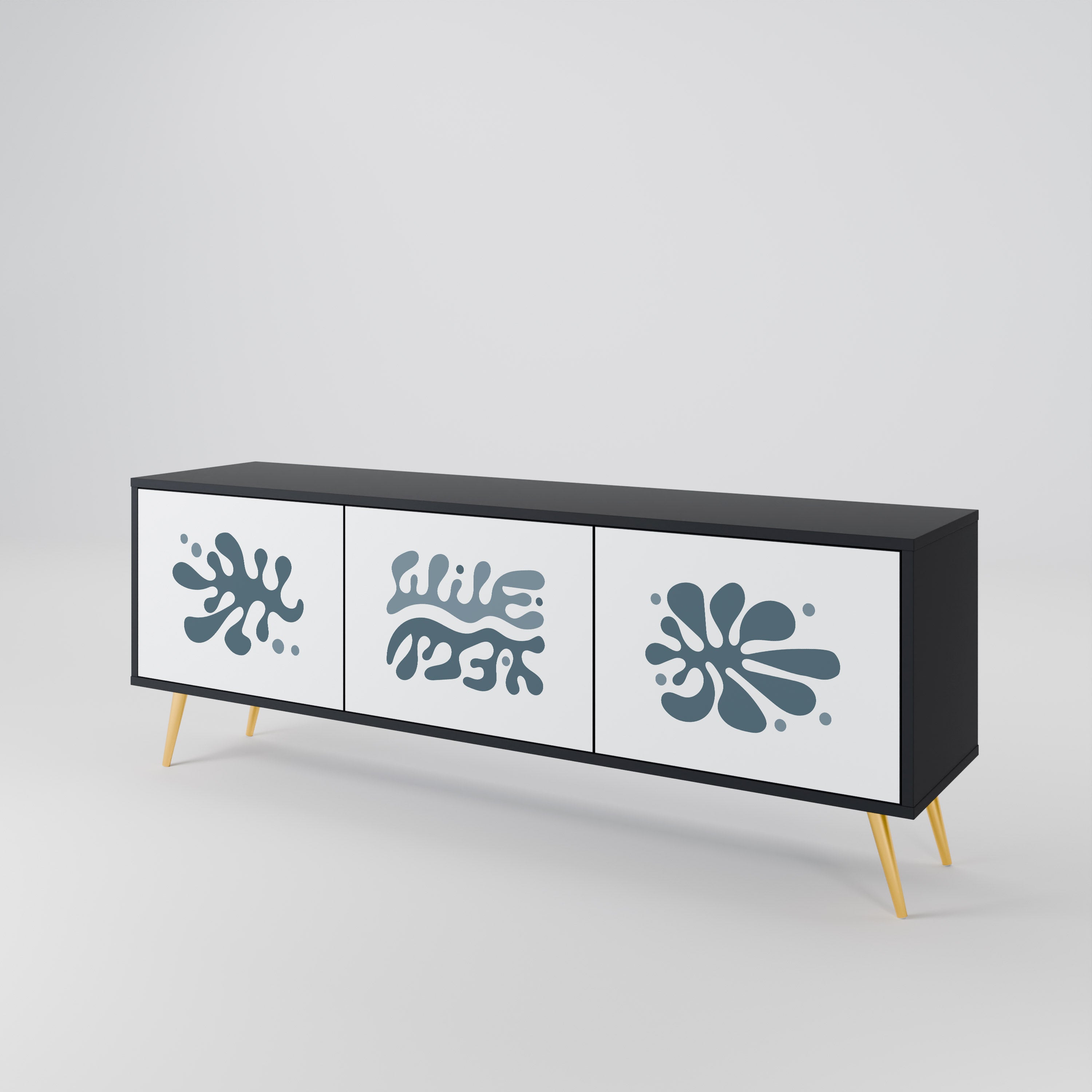 Mueble de TV de 3 puertas WONDERLAND VEGETATION en acabado negro