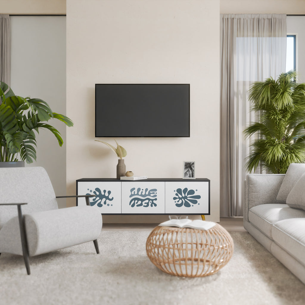 Mueble de TV de 3 puertas WONDERLAND VEGETATION en acabado negro