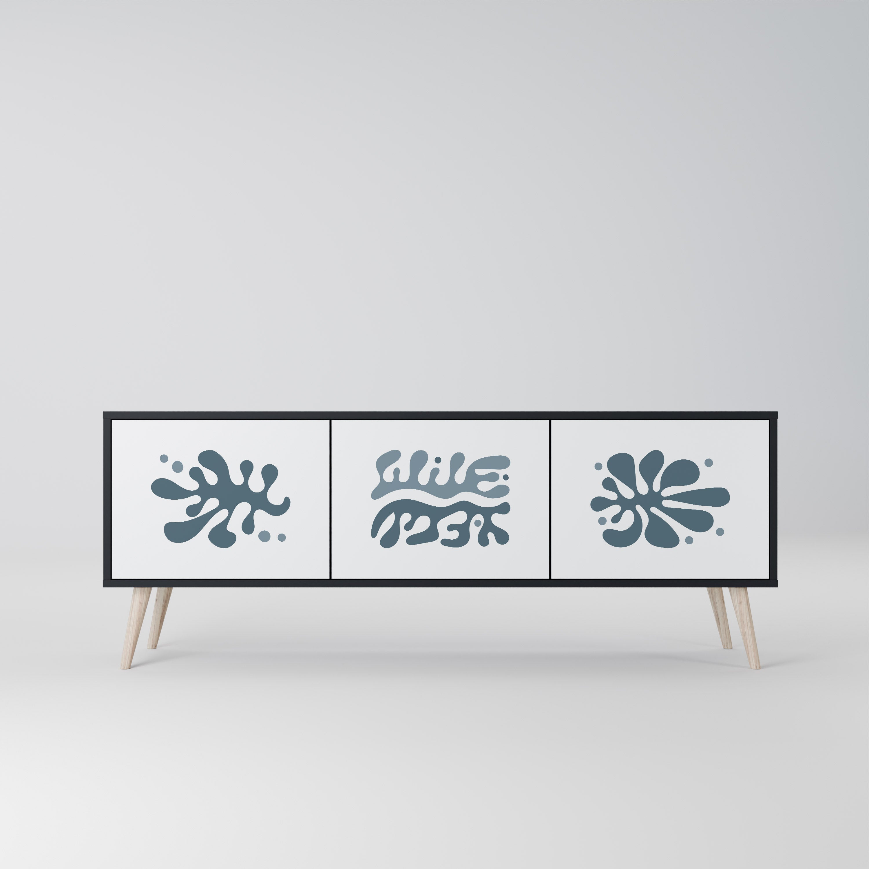 Mueble de TV de 3 puertas WONDERLAND VEGETATION en acabado negro