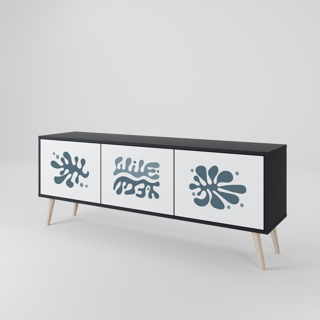 Mueble de TV de 3 puertas WONDERLAND VEGETATION en acabado negro