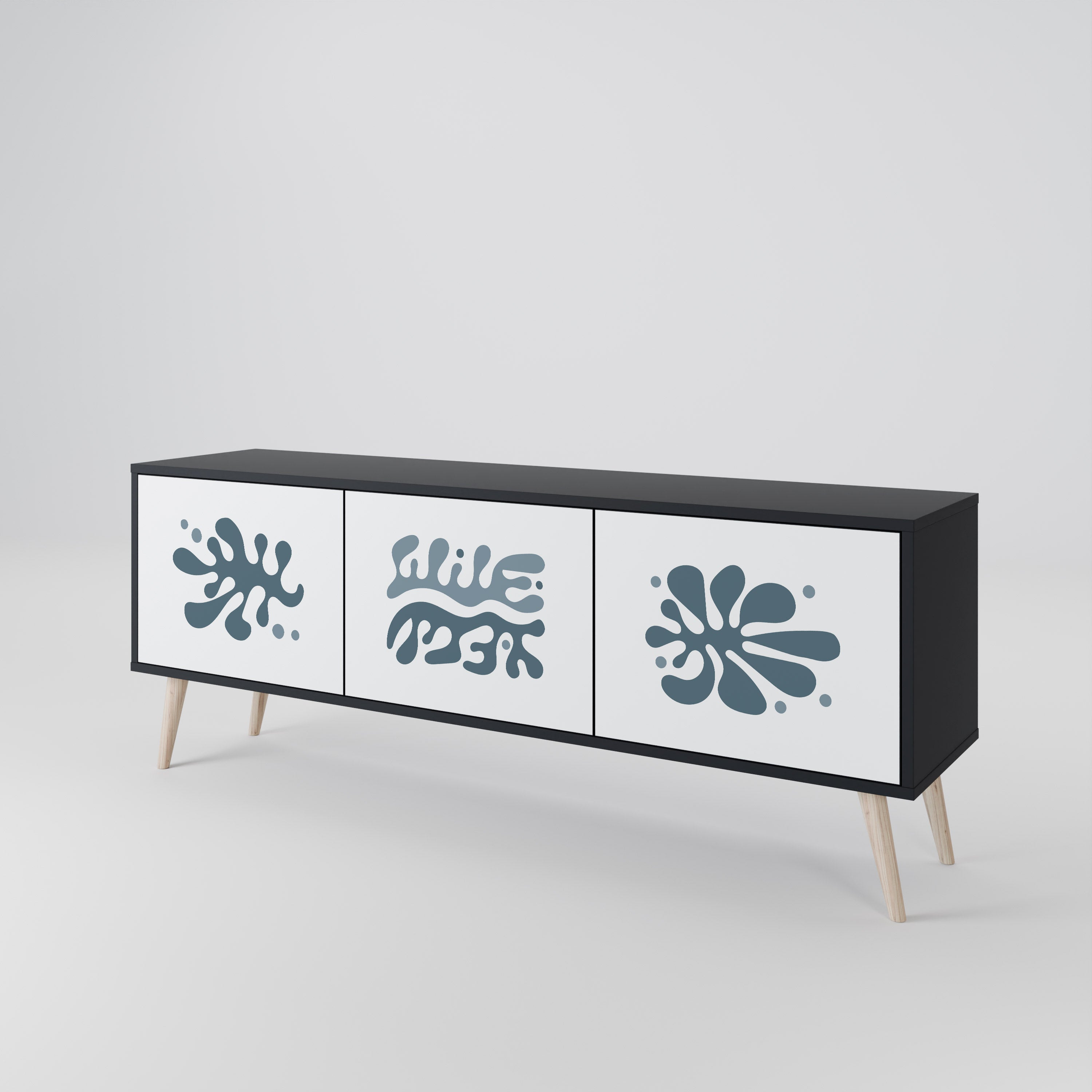 Mueble de TV de 3 puertas WONDERLAND VEGETATION en acabado negro