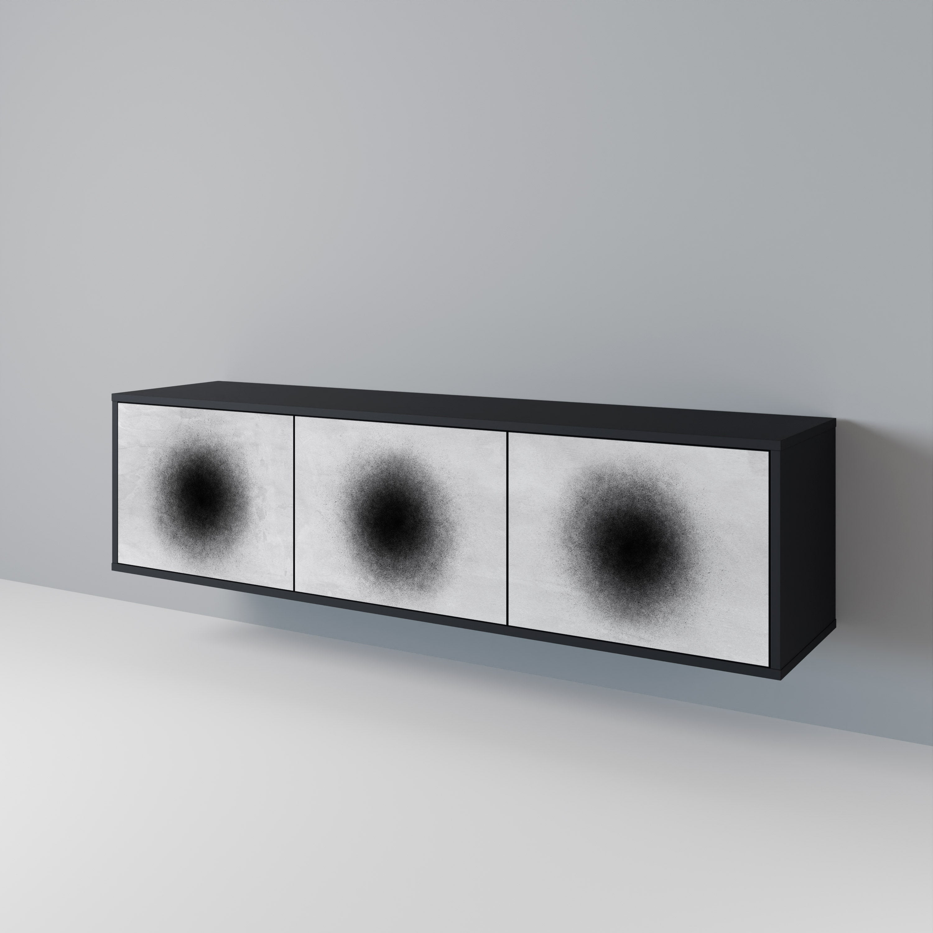 Mueble de TV de 3 puertas BLACK HOLE con acabado negro